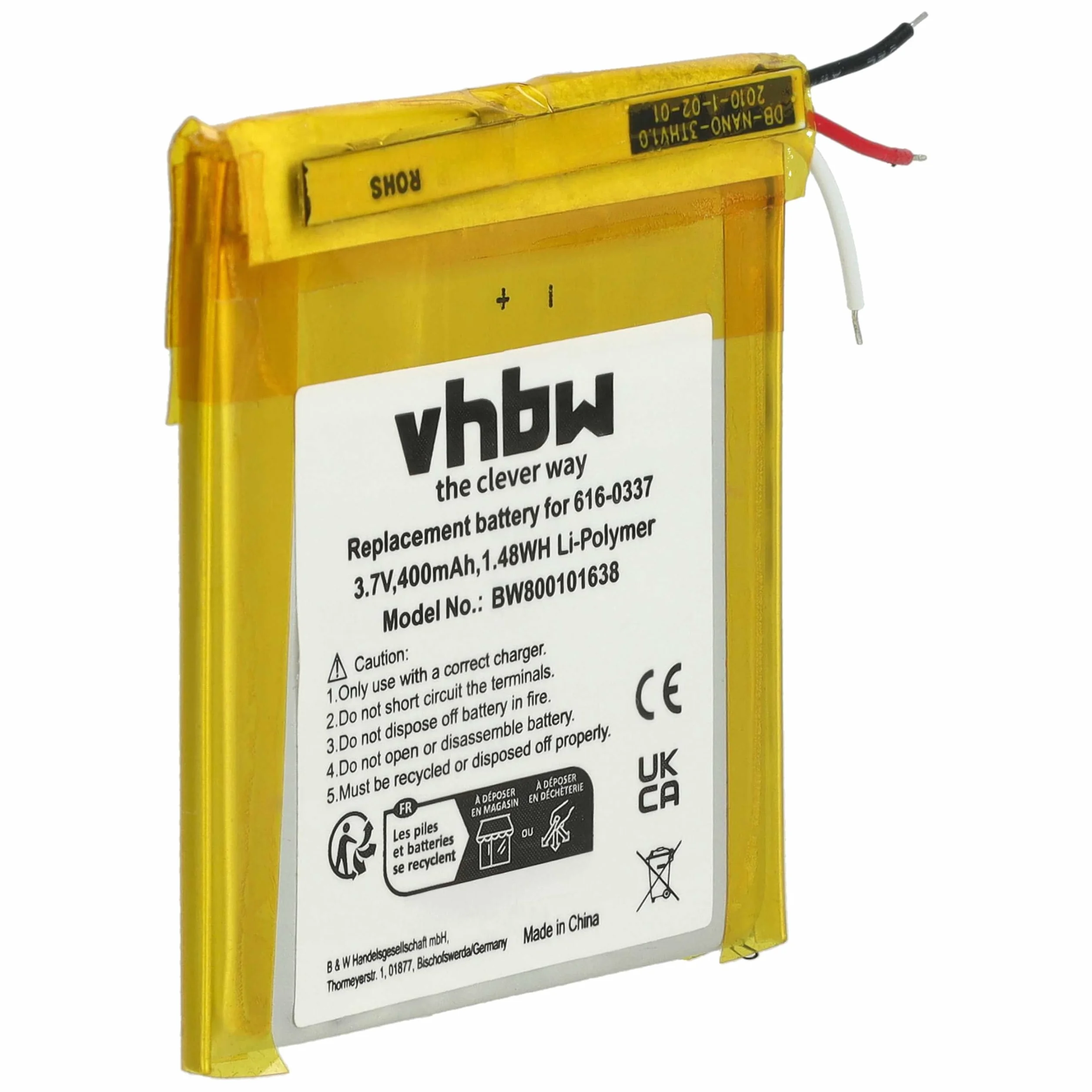 vhbw Bateria kompatybilna z Apple iPod Nano 3G 4GB, 3G, 3rd 8GB, 3.generation, 3. 4GB odtwarzacz muzyczny MP3 (450 mAh, 3,7 V, litowo-polimerowy)