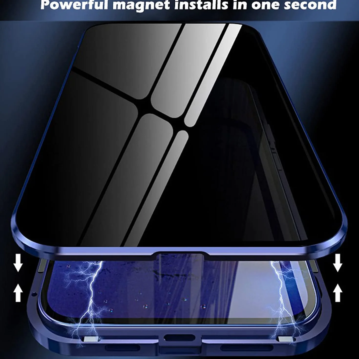 Etui na iPhone 14 Pro, antypodglądający dwustronny magnes ze szkła hartowanego adsorpcja prywatność ekran etui na telefon, 360 pełne odporne na wstrząsy etui ochronne do iPhone 14 Pro (kolor: niebieski)