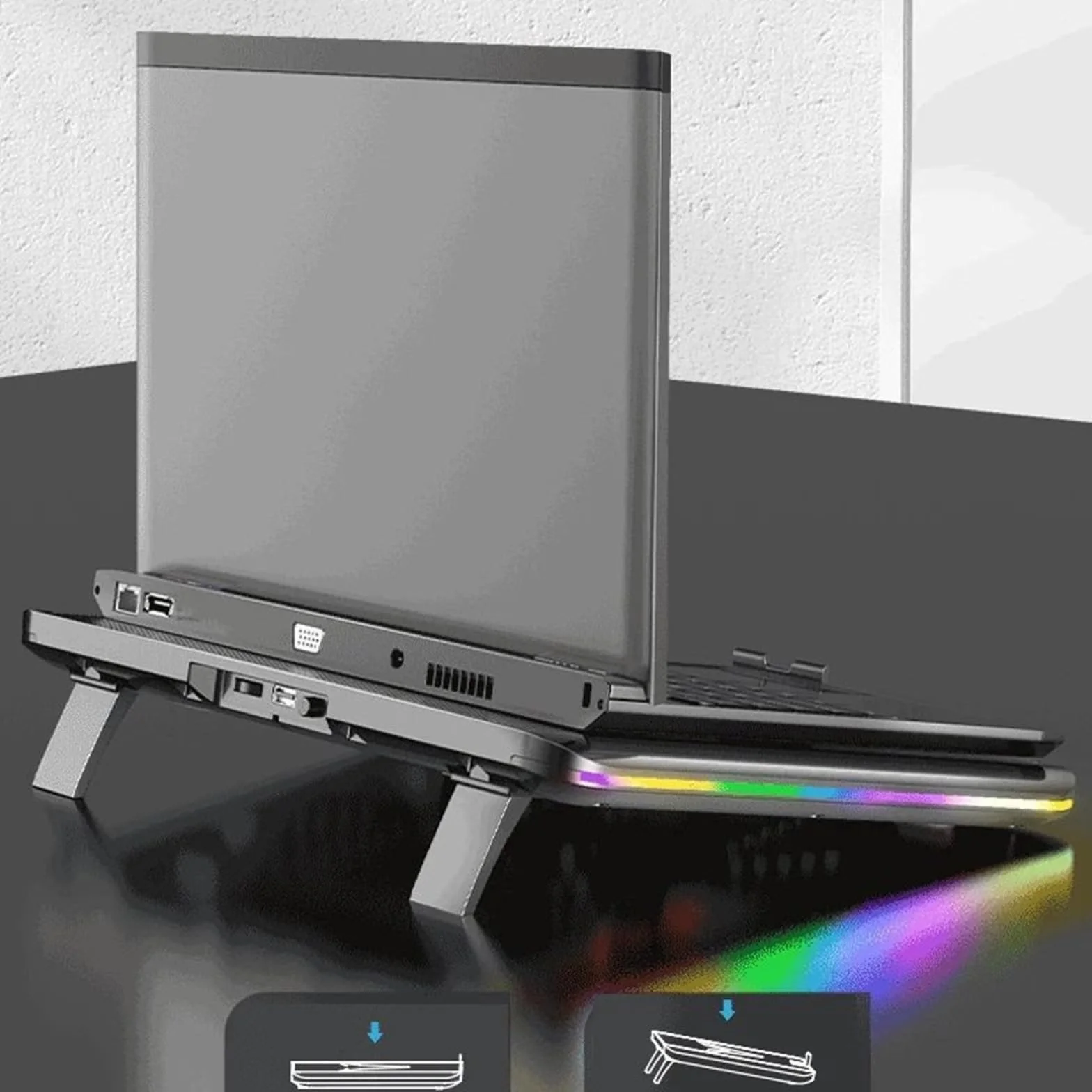 wentylator chłodzący do laptopa Oświetlenie RGB Podkładka chłodząca do laptopa Dwa wentylatory 3200 obr./min Cicha chłodnica Chłodzenie laptopa do gier 11-17 cali podstawka pod laptopa(One Fan)