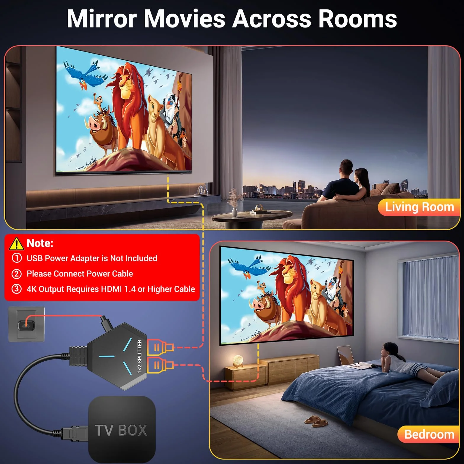 KiWiBiRD Rozdzielacz HDMI 1 w 2 wyjście do daul monitorów, splitter adapter HDMI lustrzane ekrany dwukierunkowy 4K 2160p 1440p 1080p HDCP, kompatybilny z TV Laptopa Gier PC PS5 PS4 Projektor