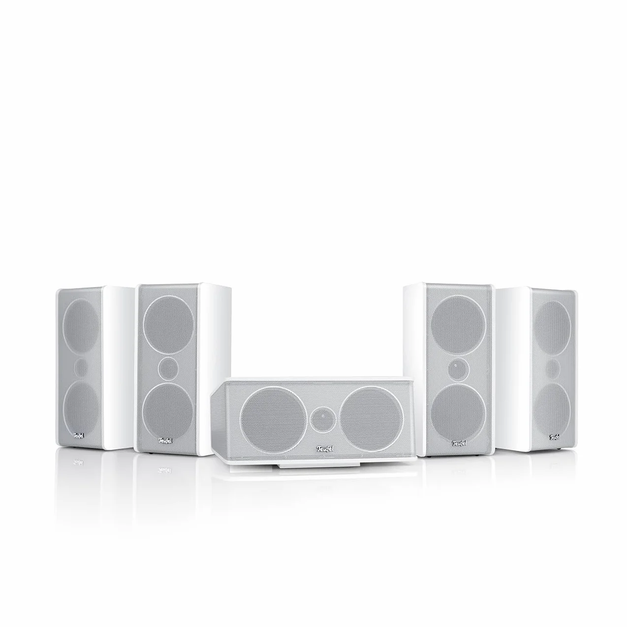 Teufel CONSONO 35 Concept Surround 5.1 zestaw gotowy do gry, kompletny system 5.1 zapewniający prawdziwy dźwięk przestrzenny podczas gier, dźwięku filmu i muzyki (biały)