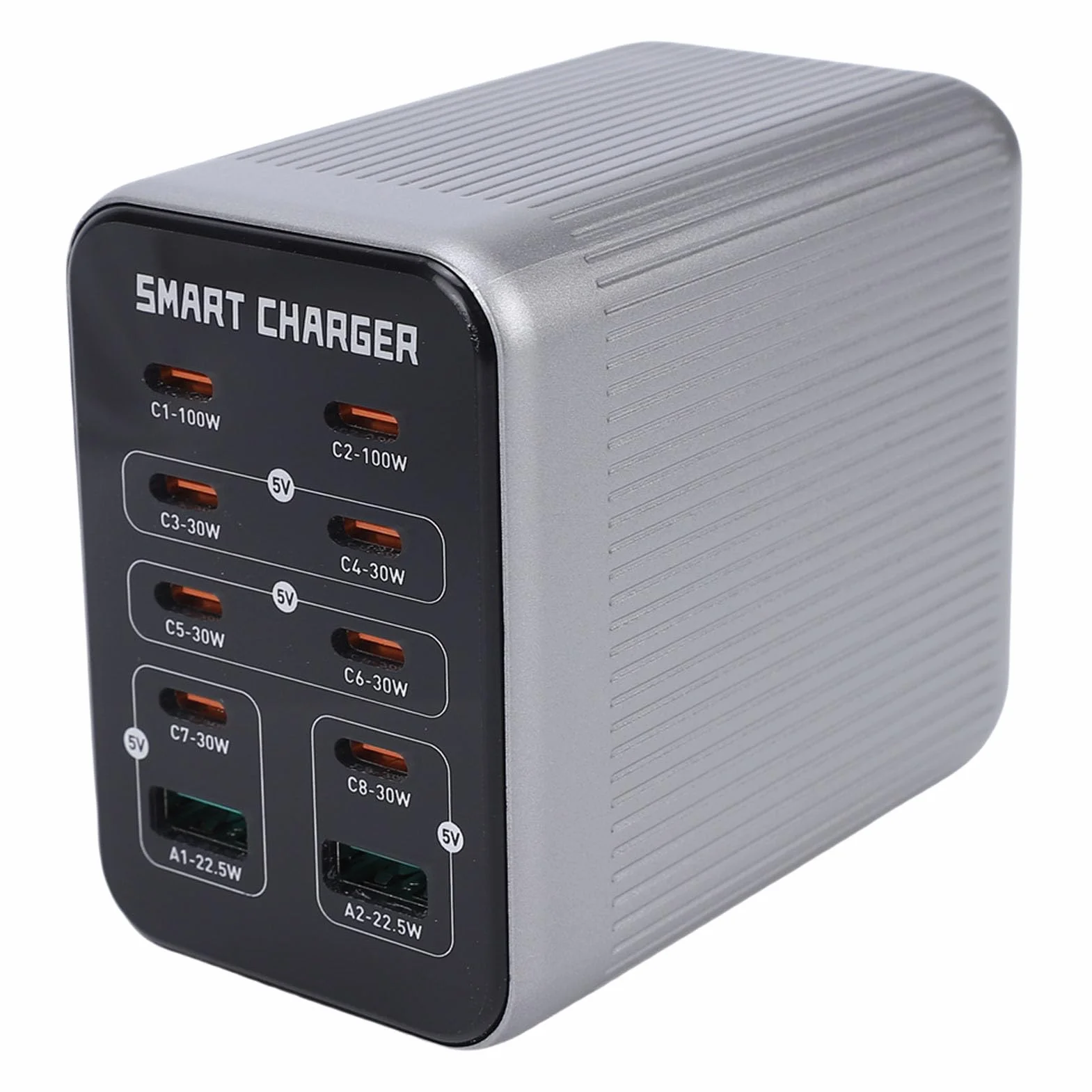 Cryfokt Stacja ładująca PD QC, Koncentrator Szybkiego ładowania 200 W, Technologia GaN, ładowarka Biurkowa 10 W 1, 2 Porty QC3.0/8 PD, 6-portowa ładowarka ścienna PD z Przewodem o (wtyczka UE)