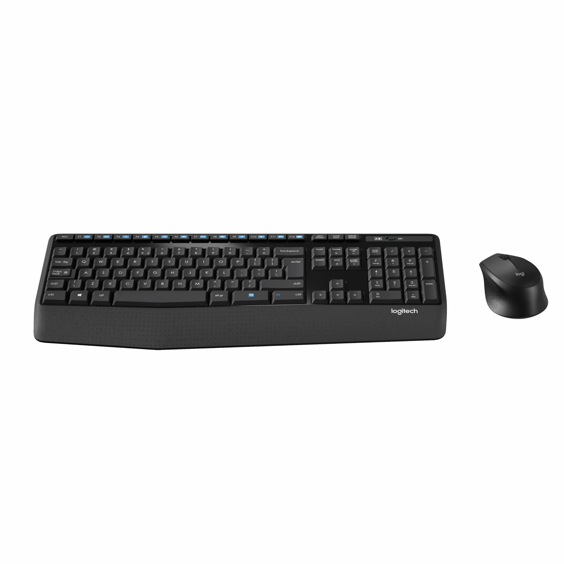 Logitech MK345 Combo Pełnowymiarowy, Bezprzewodowy Zestaw Klawiatura i Mysz z podpórką na nadgarstki, dla praworęcznych, odbiornik USB 2,4 GHz, zgodny z PC, laptopem, QWERTY układ US Intl - Czarny