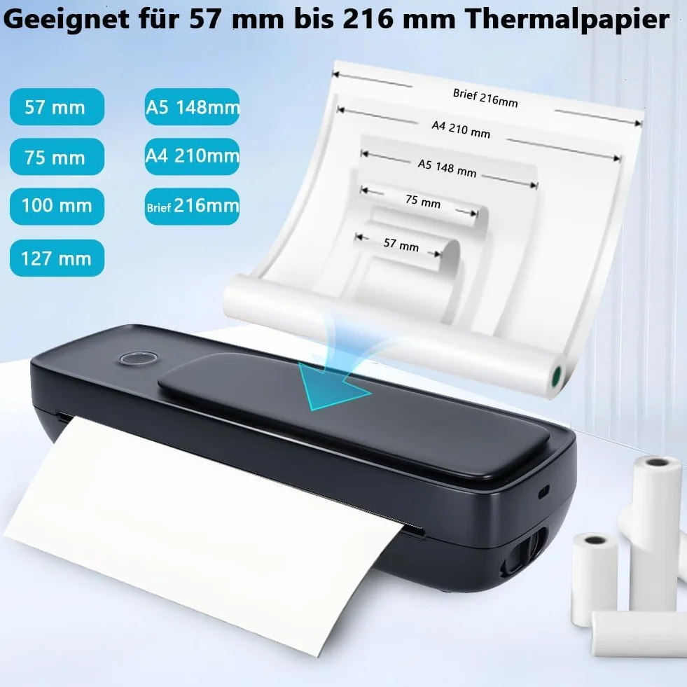 Drukarka Mobilna, Drukarka Termiczna A4 Bluetooth Mini Drukarka Bezprzewodowa dla Podróży do Biura w Domu (Ejoyouszmo0sqakti-12)