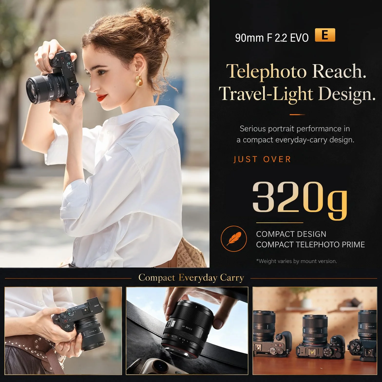 VILTROX Obiektyw do montażu aparatu 90 mm F2.2 Evo E do montażu szerokiego obiektywu APS-C z autofokusem do modeli Sony A93 A7CII ZVE1 A7RV FX3 A1 A7C ZV-E10II FX30 A6700 A6400