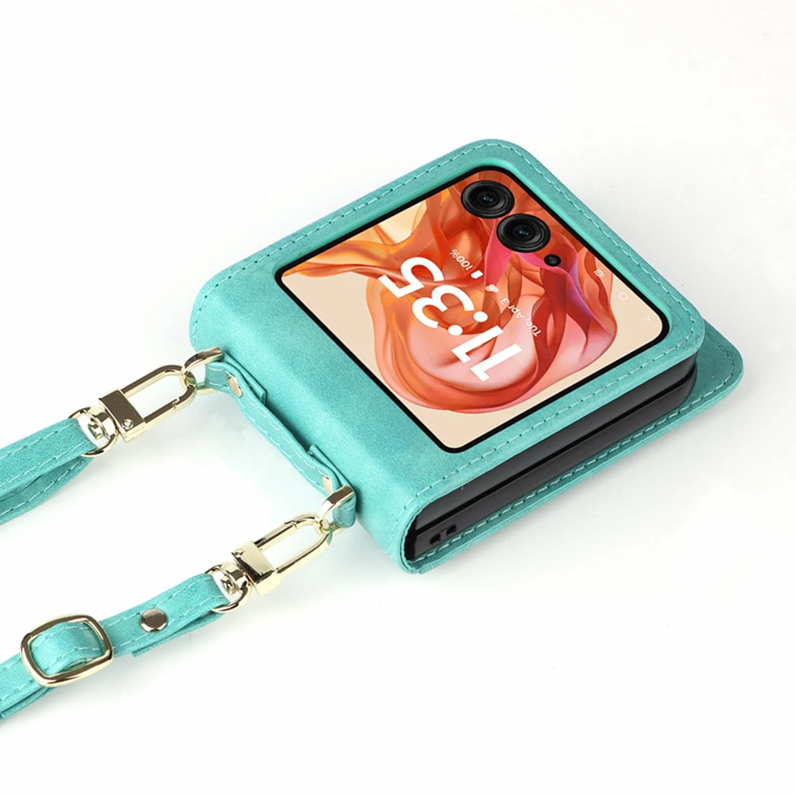 Skórzane etui do Motorola Razr 60 Ultra/60, długi pasek na ramię, portfel, etui na telefon komórkowy z klapką i funkcją stojaka, odporne na uderzenia, zielone, 60
