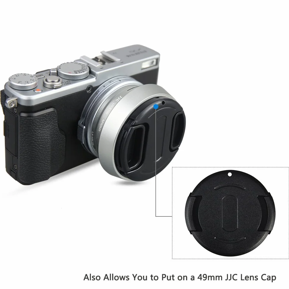 JJC Adapter obiektywu i osłona przeciwsłoneczna do Fujifilm FinePix X100VI, X100V, X100F, X100S, X100T, X100, X70 zastępuje Fujifilm LH-X100 osłona przeciwsłoneczna, srebrna