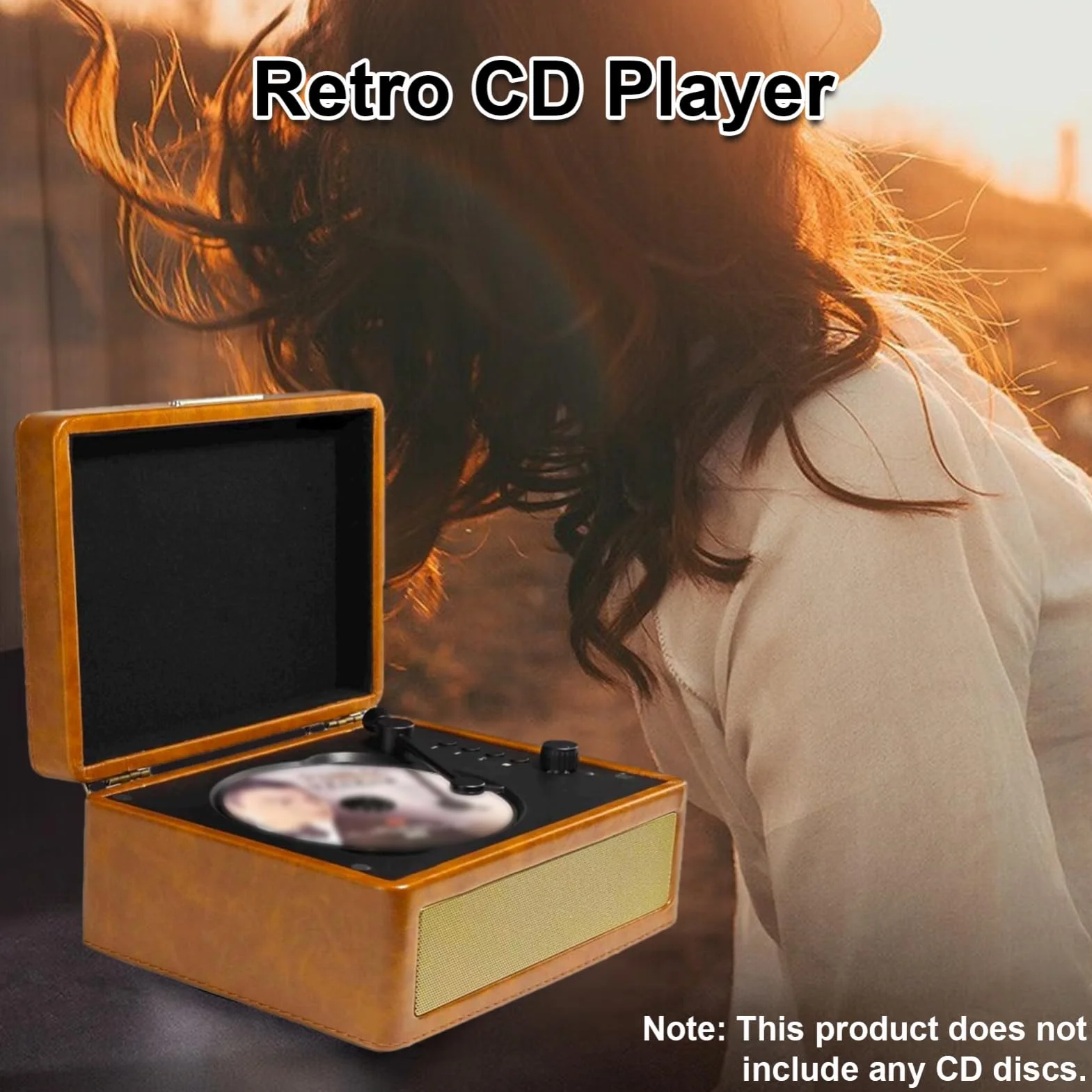 Odtwarzacz CD, Odtwarzacz Retro CD Odtwarzacz Vintage CD Odtwarzanie Z Dysku USB Z możliwością Wkładania Płyty w Kształcie Tacy dla Entuzjastów Muzyki i Kolekcjonerów (Khaki)