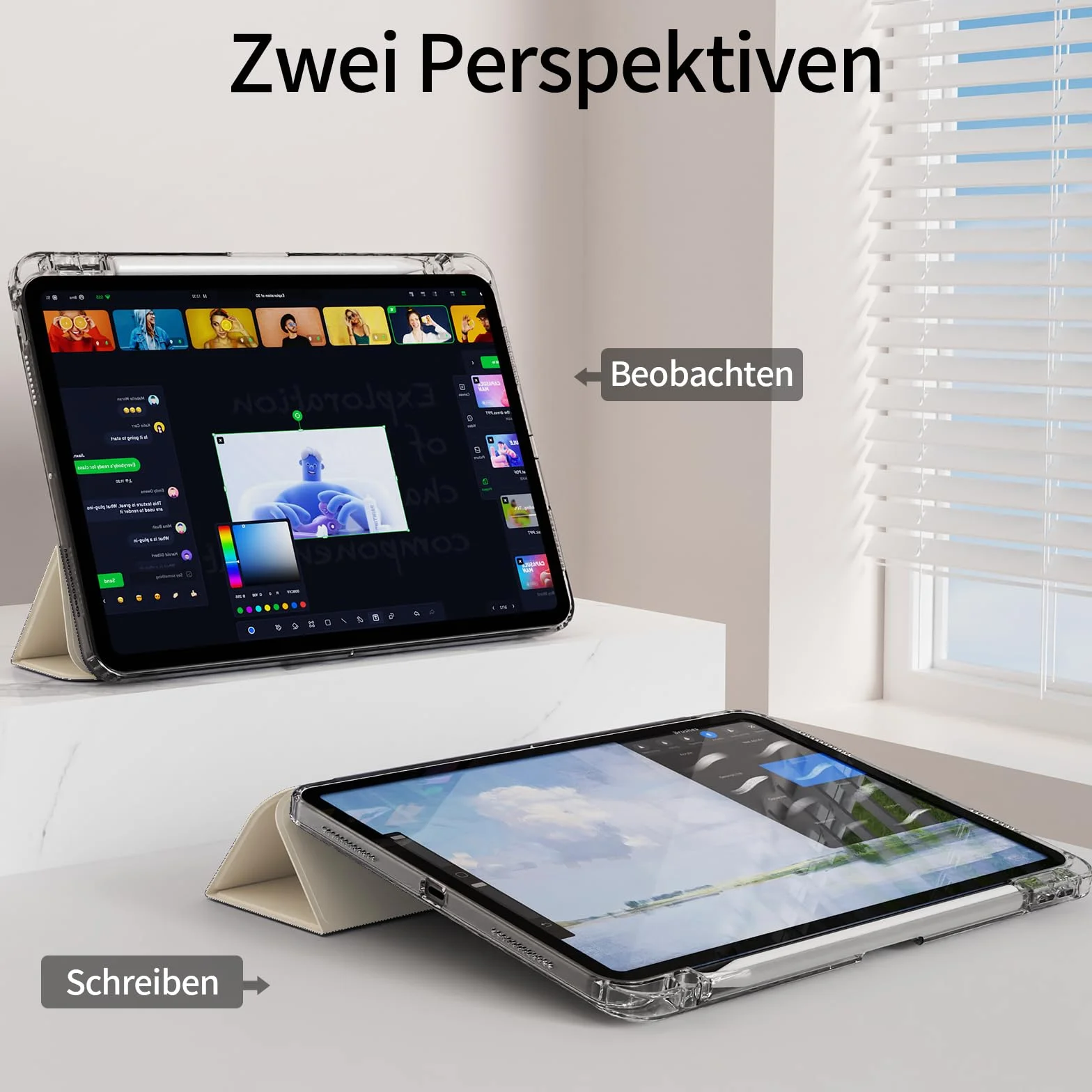 Etui dla iPad Air 11 cali M3/M2 (2025/2024), iPad Air 5./4. generacji (2022/2020), hybrydowa osłona z uchwytem na długopis, przezroczysta tylna obudowa, antyżółknąca obudowa, kremowobiała