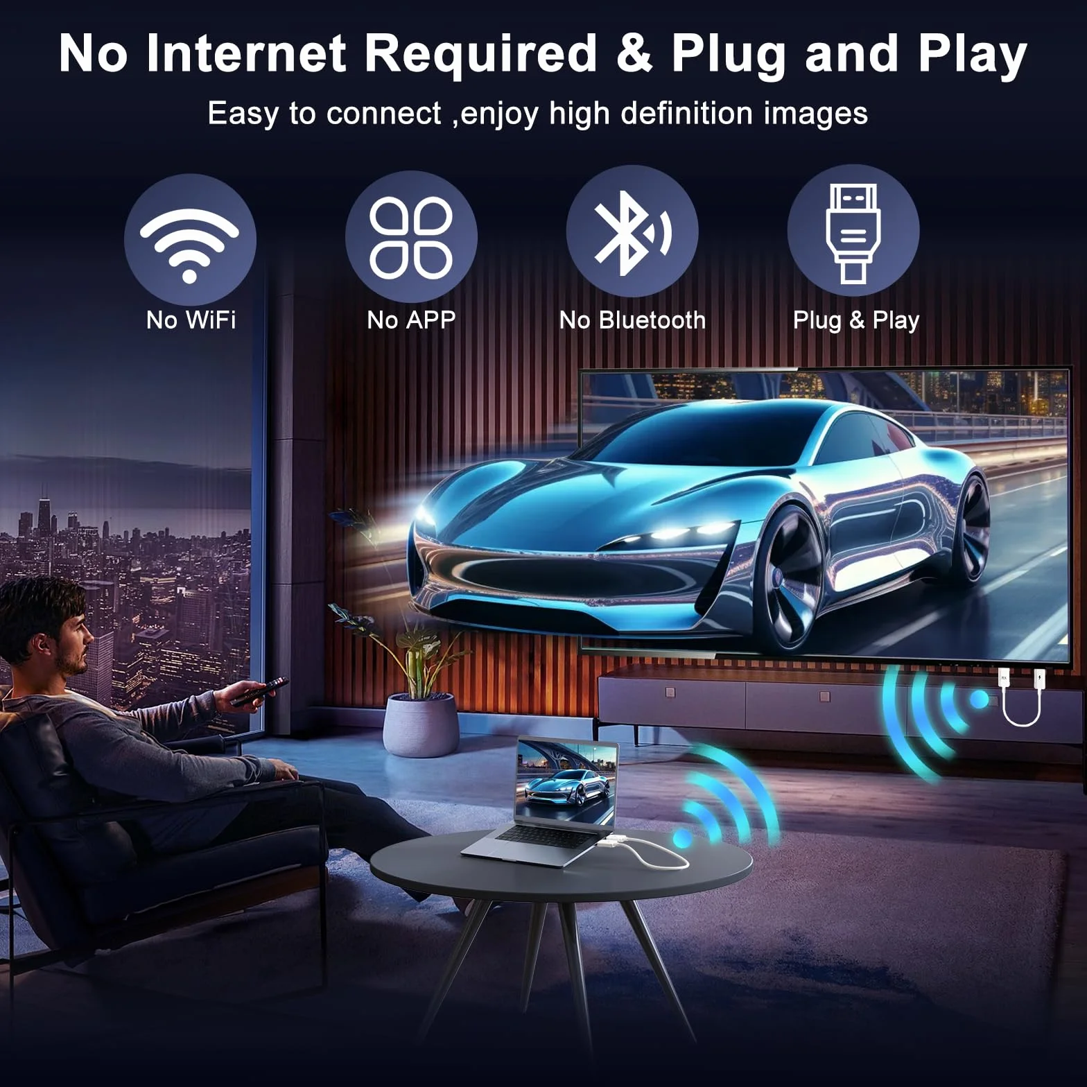 Bezprzewodowy nadajnik i odbiornik HDMI, bezprzewodowy przedłużacz HDMI, bezprzewodowa transmisja do strumieniowego przesyłania telewizji, strumieniowania spotkań, Mirrow Video Audio z laptopa