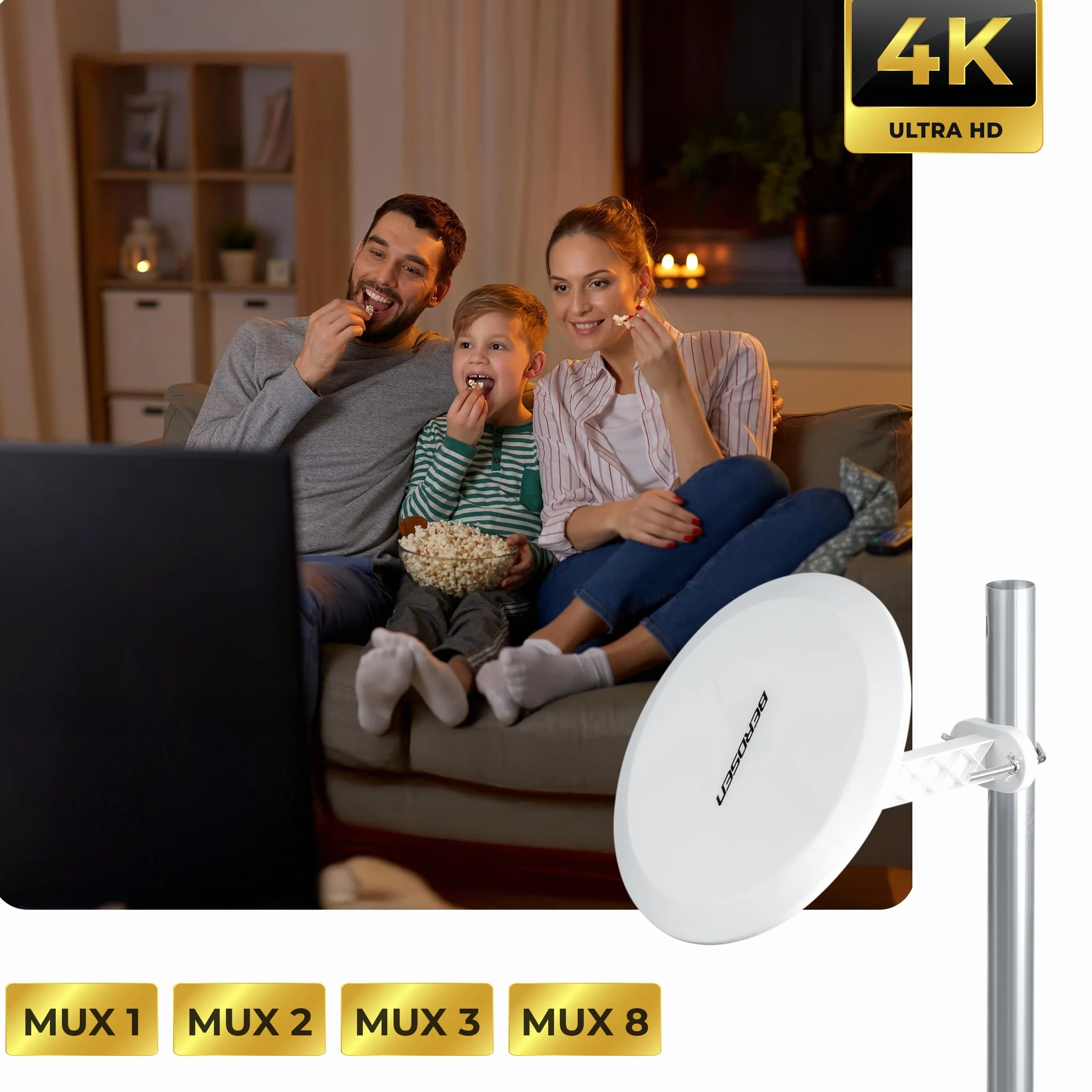Berdsen Antena DVBT2 ze Wzmacniaczem 28 dB - Antena Pokojowa do Telewizora - Kabel 10 m - Zasięg 80 km Filtr LTE DVB-T i DVB-T2 - Biała