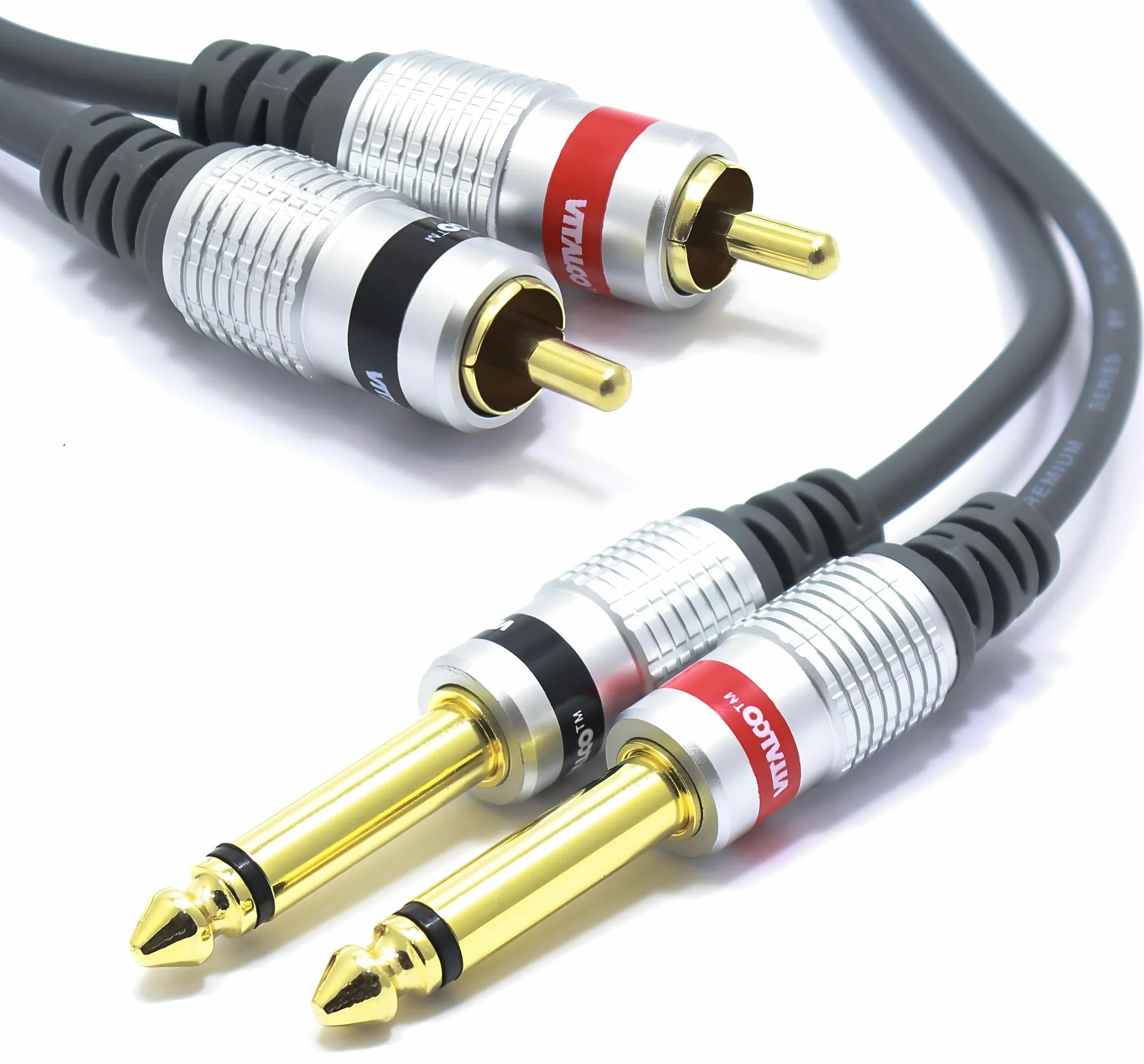 Kabel 2x Jack 6,3 Mono na 2x RCA 10m VITALCO Przewód Audio 2x Wtyk Duży Jack 6,3mm TS 2x Cinch
