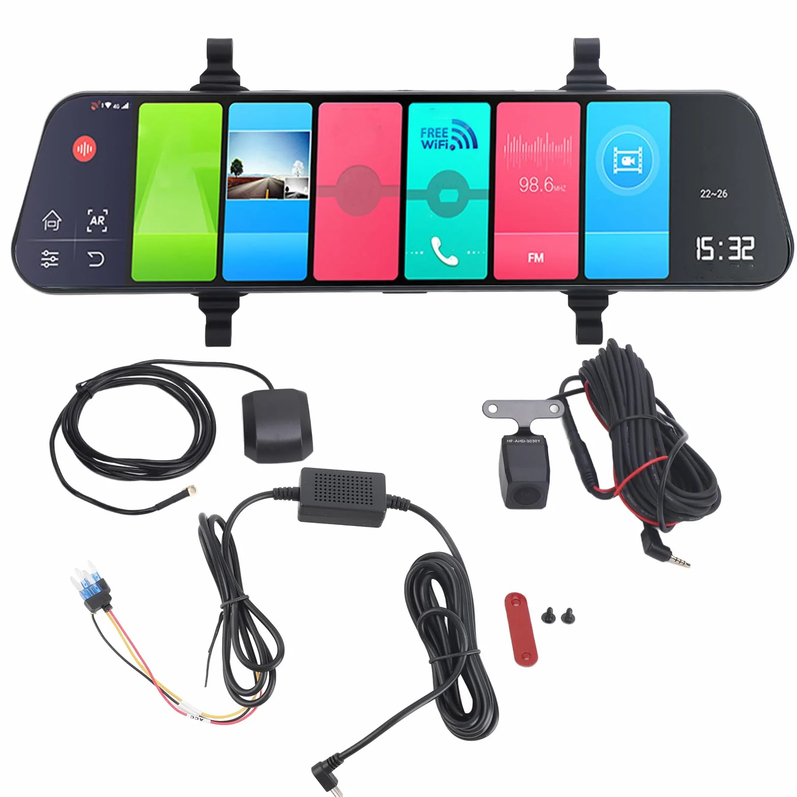 System kamer cofania SustVita z 4-rdzeniowym procesorem, 12-calową kamerą samochodową w lusterku, 4G WiFi/GPS, Android 8.1, rejestrator jazdy samochodem z nagrywaniem w pętli