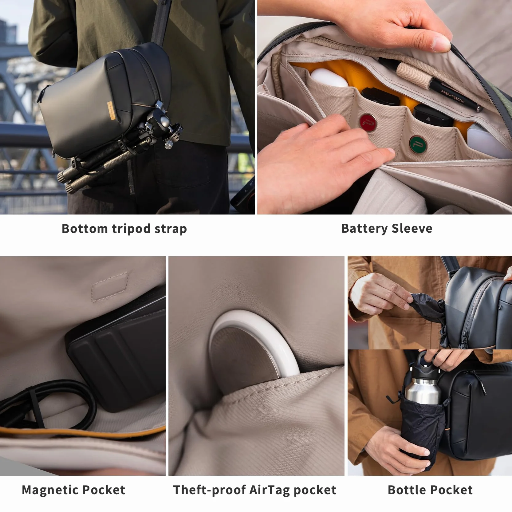 PGYTECH OneGo Solo V2 torba na ramię, wodoszczelna torba na aparat fotograficzny, 4 l, kompatybilna z aparatem SLR, iPad Mini, czarny, 10l, torba na ramię na aparat