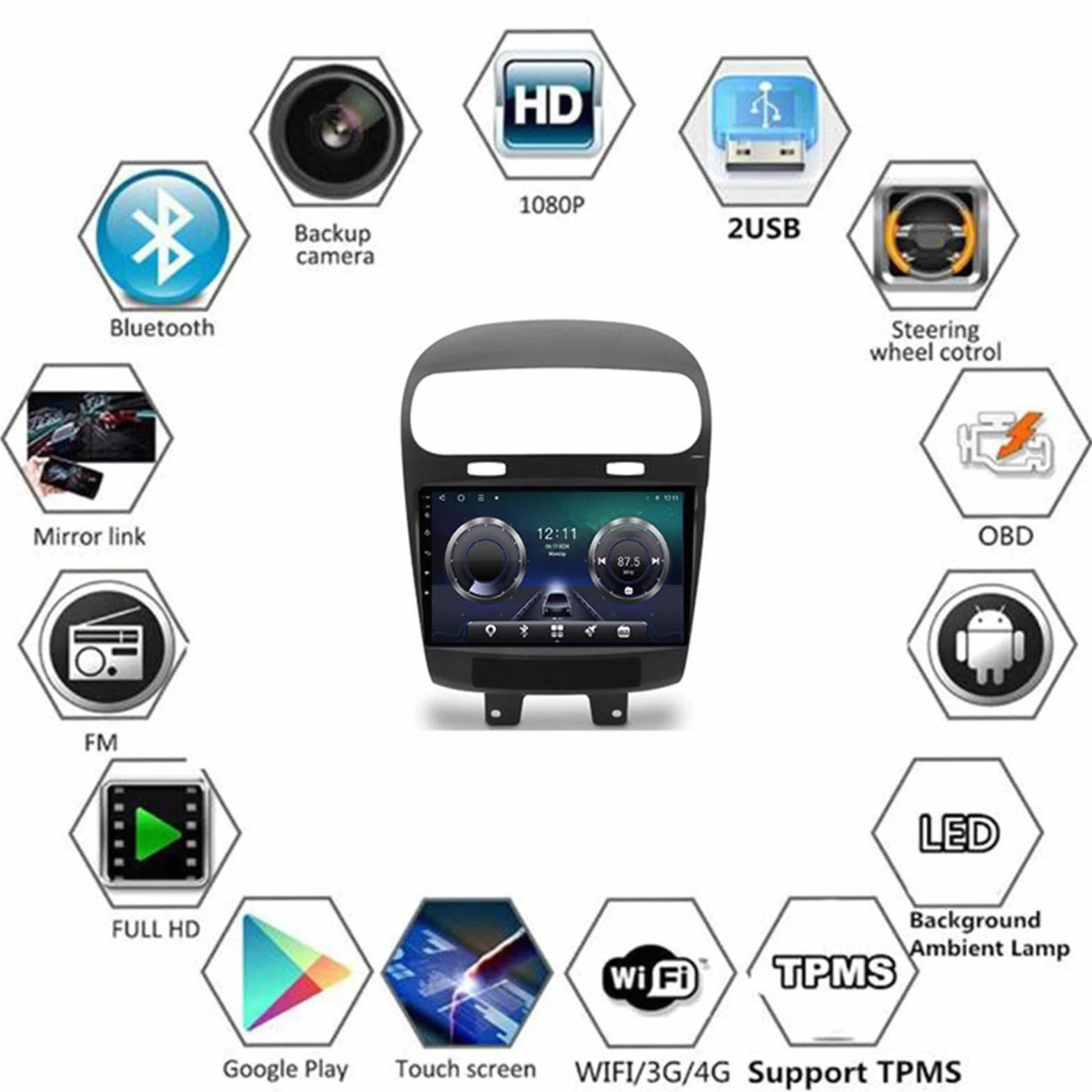 Android 15 Odtwarzacz Samochodowy Radio 9-calowy Ekran Dotykowy Multimedia Dla Fiat Freemont 2012-2020, Nawigacja Gps Obsługa Bluetooth 4g Wi-fi, Kamera Cofania Mirror Link,M102