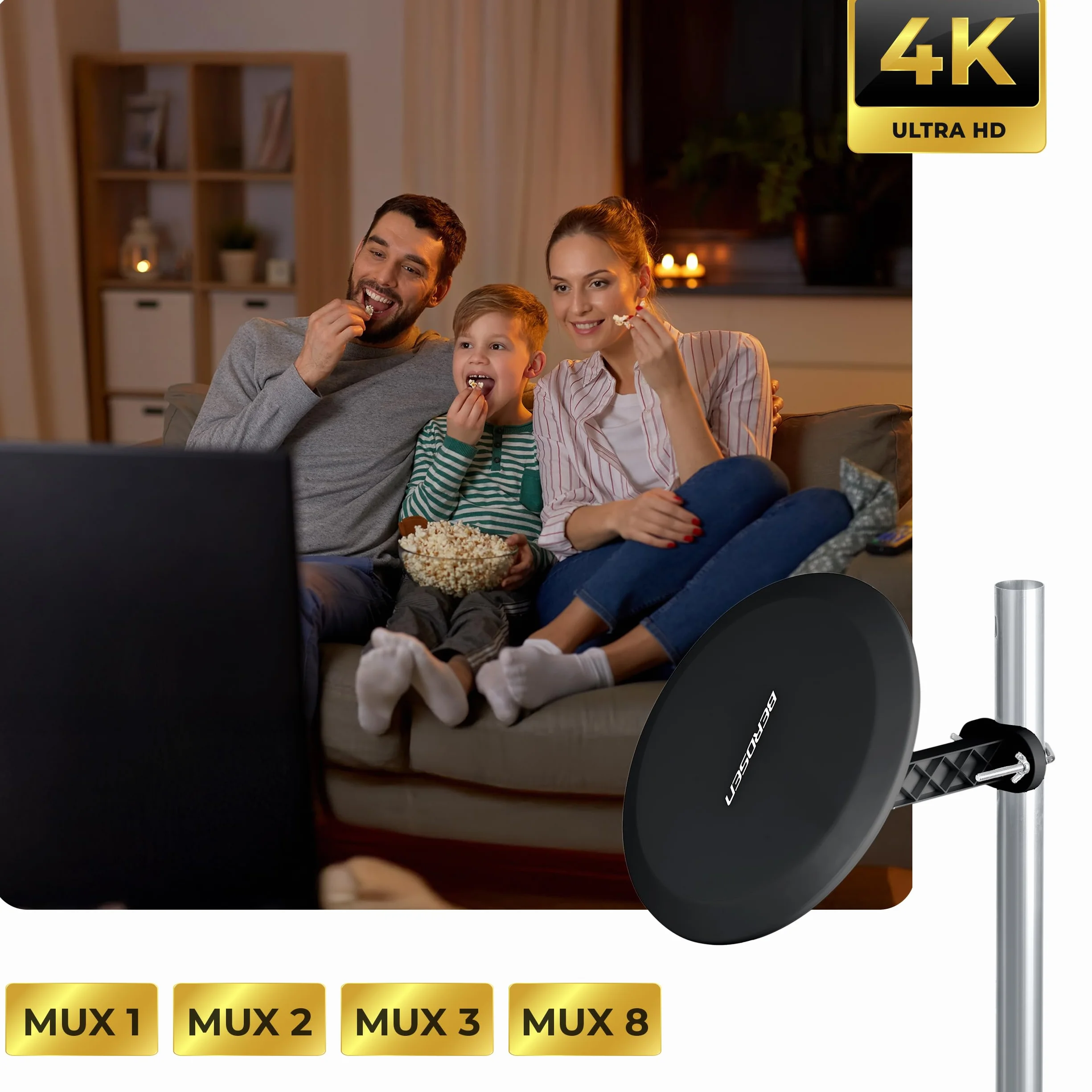 Berdsen Antena DVB-T2 ze Wzmacniaczem 28 dB Pokojowa do Telewizora Kabel 10 m Zasięg 80 km Filtr LTE Czarna