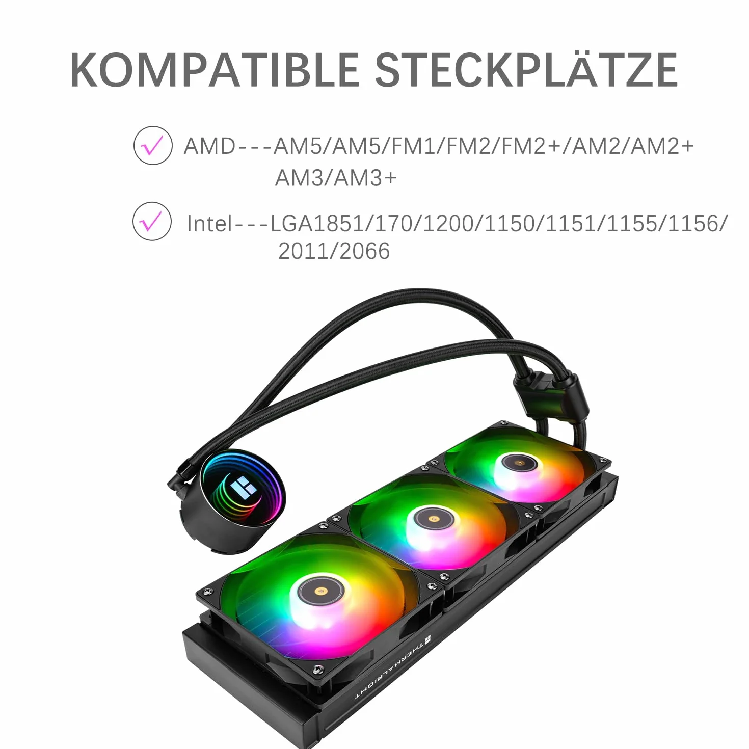 TR-Thermalright Frozen Notte 360 Black ARGB V2, chłodzenie cieczą CPU, efekt nieskończonego lustra, 360 mm AIO, 3 wentylatory PWM 2000 obr./min, dla AM4/AM5, Intel LGA1851/1700/115x/1200/2011 (czarne)