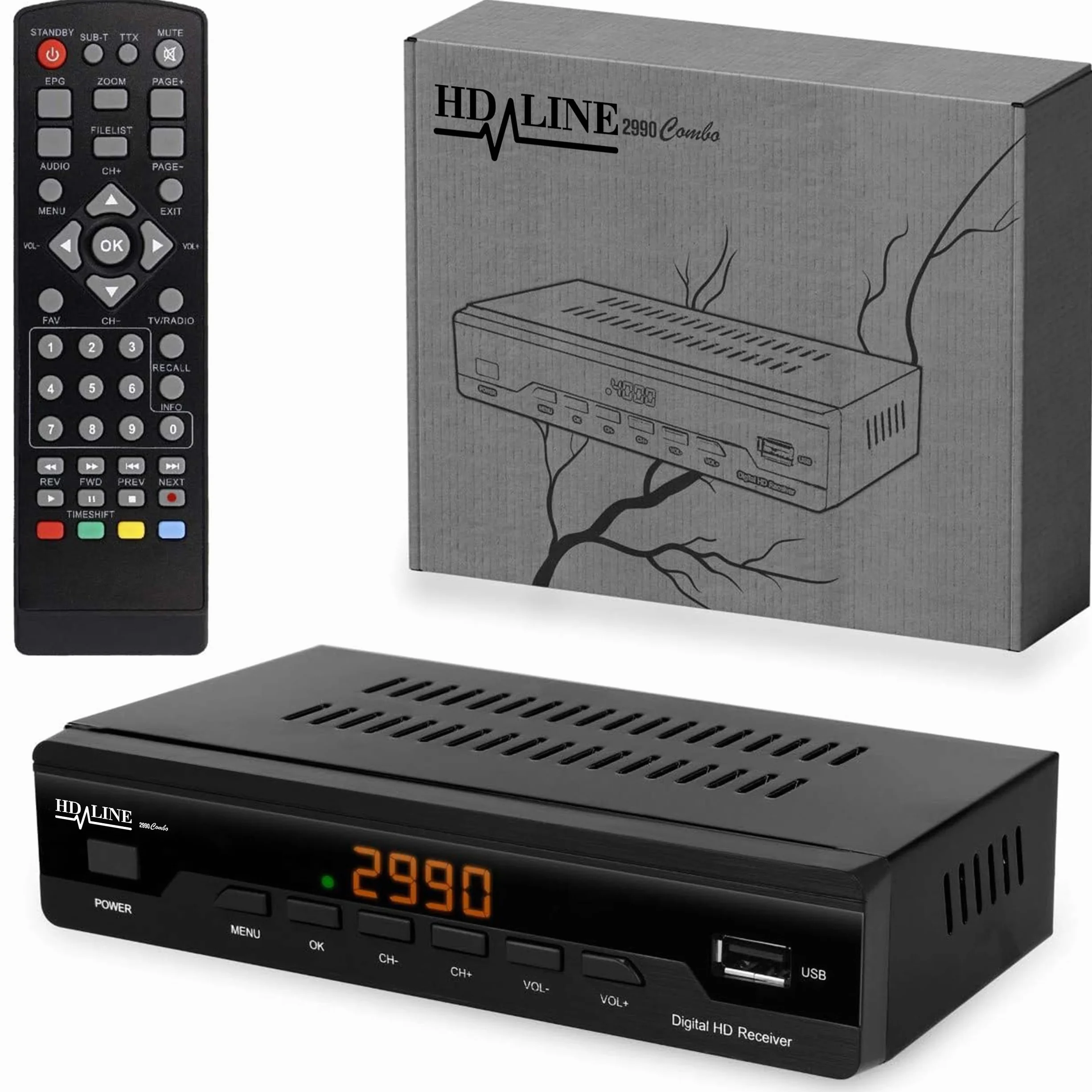 Odbiornik kablowy do telewizji cyfrowej 2990 Combo DVB-C (HDTV, DVB-C / C2, DVB-T/T2, HDMI, SCART, USB 2.0, WLAN opcjonalnie) + kabel HDMI