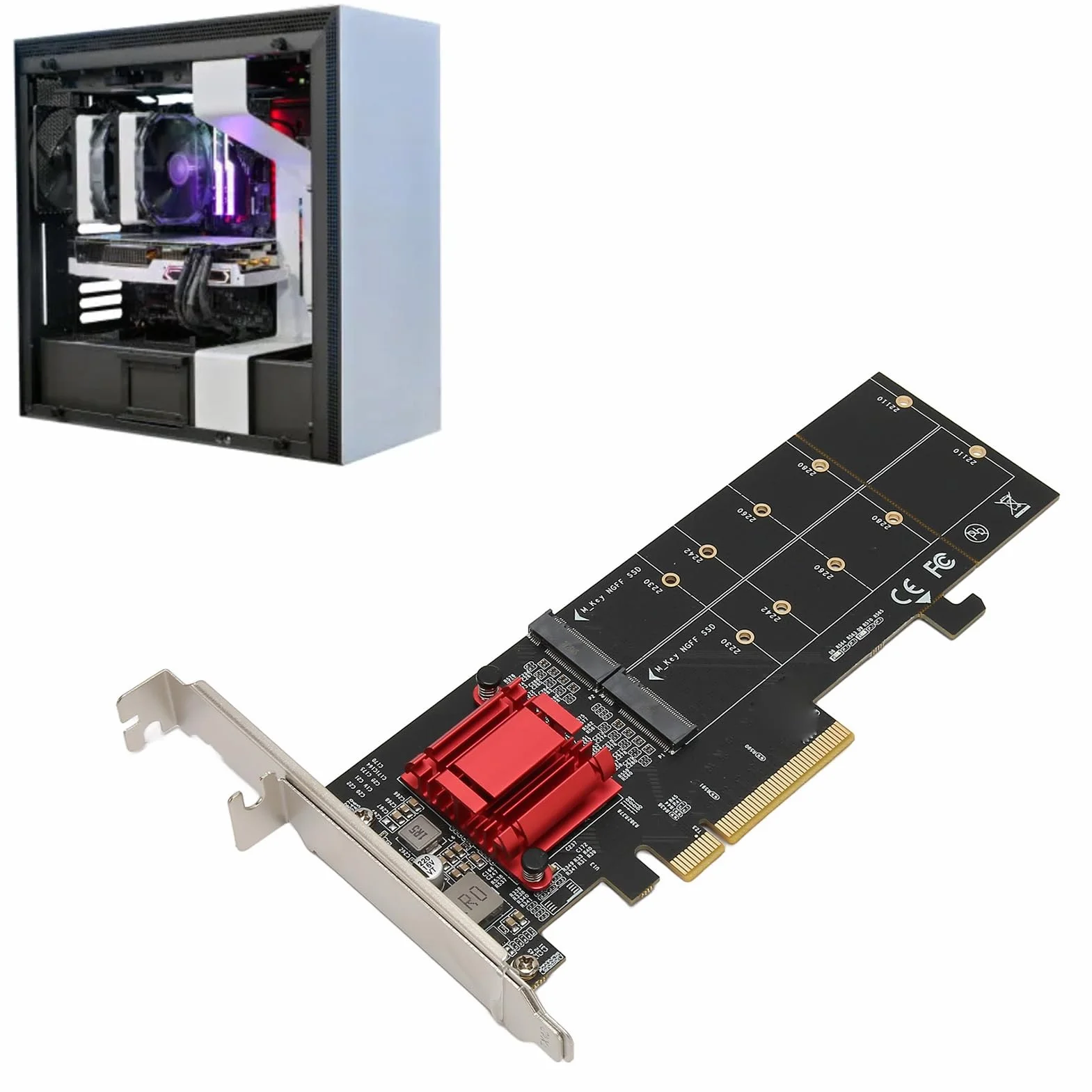 Podwójna Karta Adaptera M.2 PCIe NVMe, Karta Rozszerzająca PCIe 3.1x8 x16, Interfejs Płyty Głównej, Obsługa SSD 2230/2242/2260/2280/22110