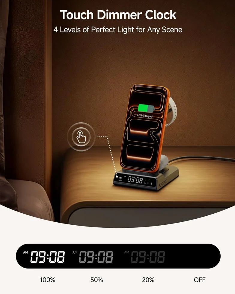 3 W 1 Bezprzewodowa Stacja Ładowania do Zegarek Garmin Vivoactive/Venu/Forerunner/Instinct/Fenix/Epix 2, Stojak Ładowania dla Samsung S25/S24, dla iPhone Air/17/16/AirPods (Bez Adaptera)