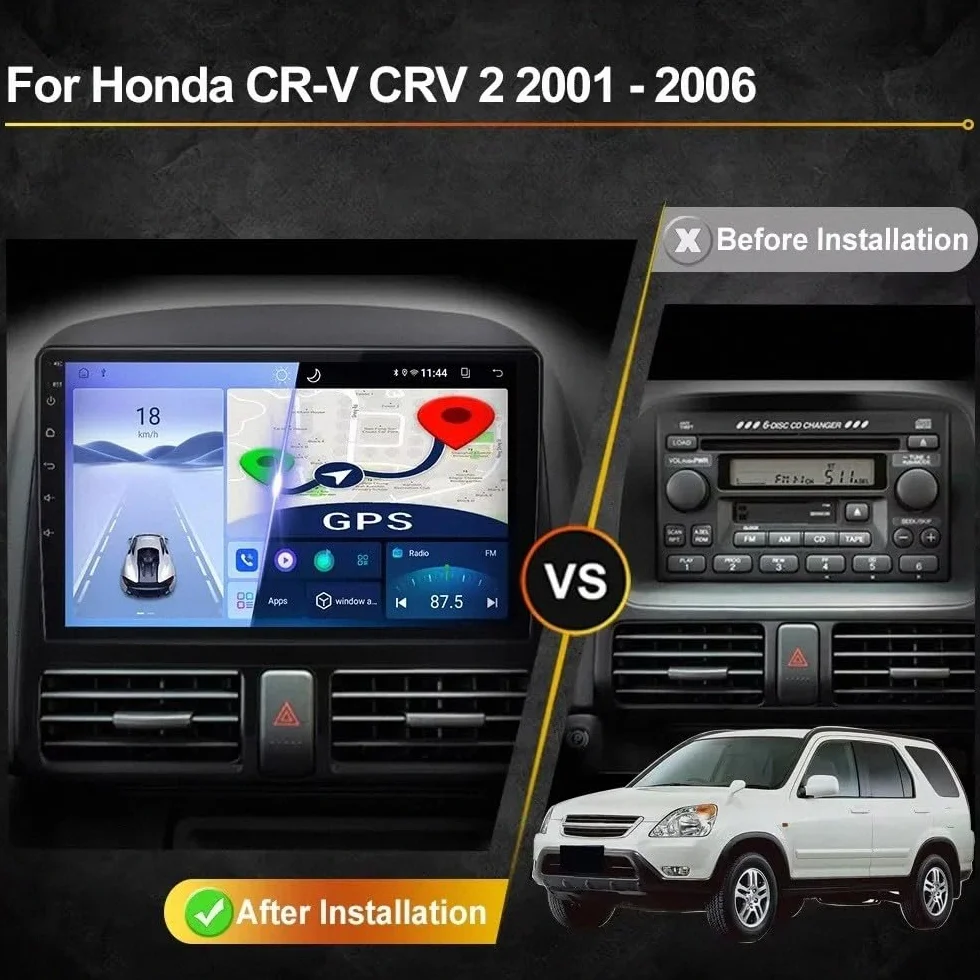 Radio Samochodowe dla Honda CR V CR-V 2002-2006 9 Inches Android 15 Wyświetlacz Samochodowy Fm Am Bluetooth Usb Android Auto Do, 8 Core 2G+64G