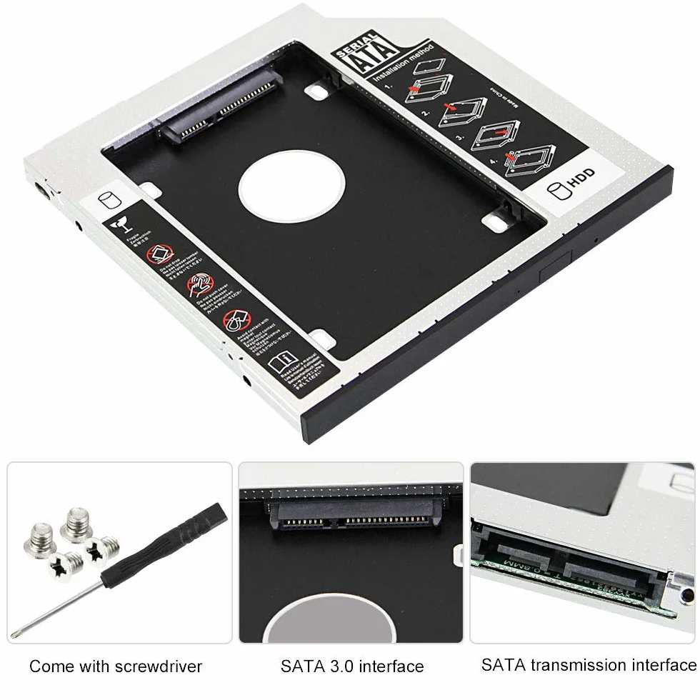 Rama dysku SSD/HDD 9,5 mm SATA 2nd HDD do ASUS ACER HP Dell Benq Sony