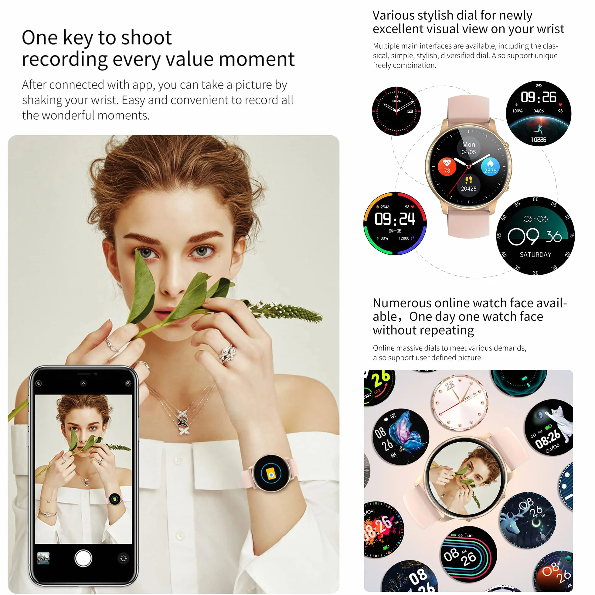 Damski smartwatch, męski smartwatch z pulsometrem, 24 tryby sportowe, SpO2, dziennik menstruacyjny, monitor snu i kalorii, 1,28 cala pełny dotykowy dla Androida i iOS (złoty)