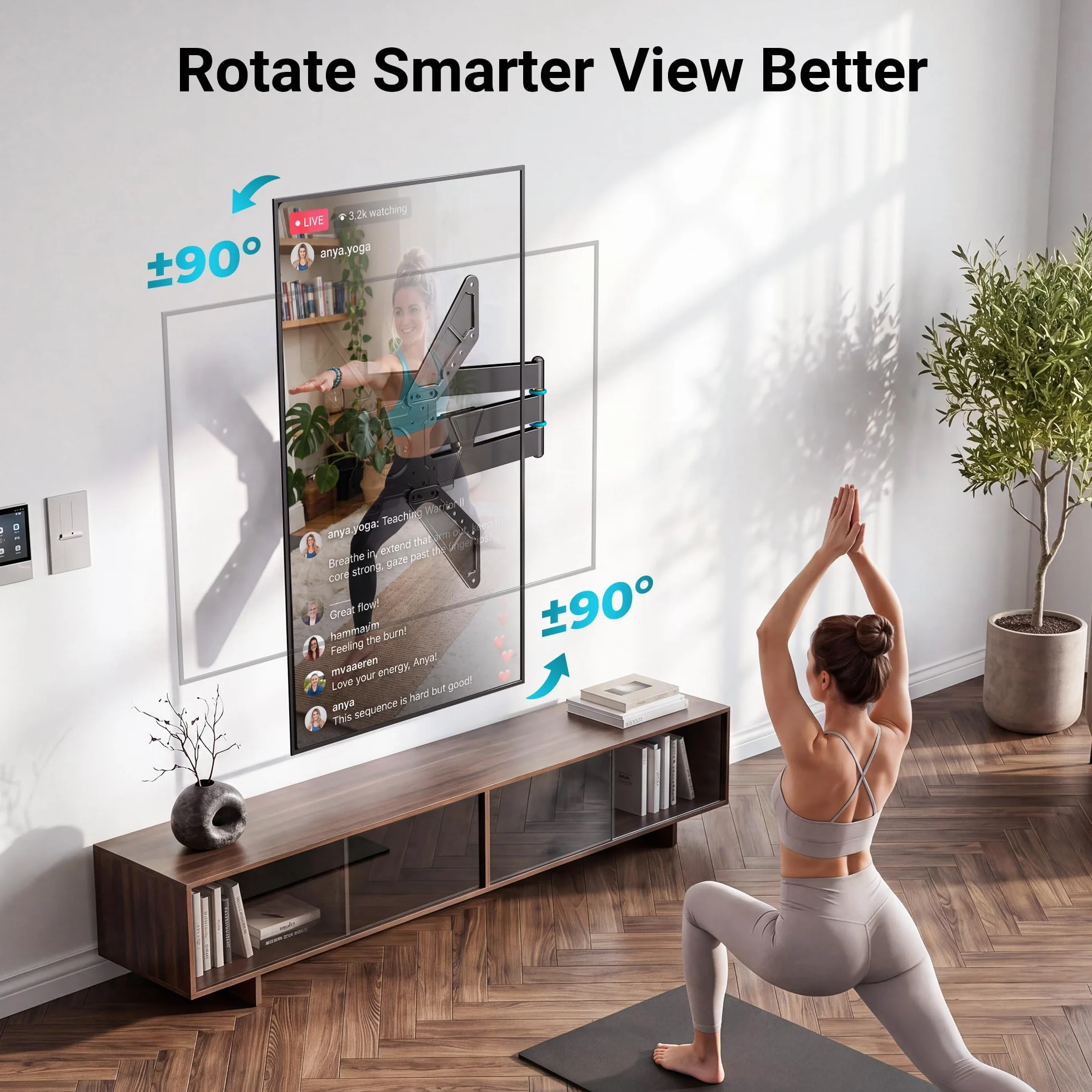 BONTEC Uchwyt ścienny do telewizora Full Motion do telewizorów 32–75 cali, mieści 49,9 kg, ramię przedłużające o długości 838 mm z obrotowym poziomem do pionu, obrotowy i pochylany, pionowy uchwyt do