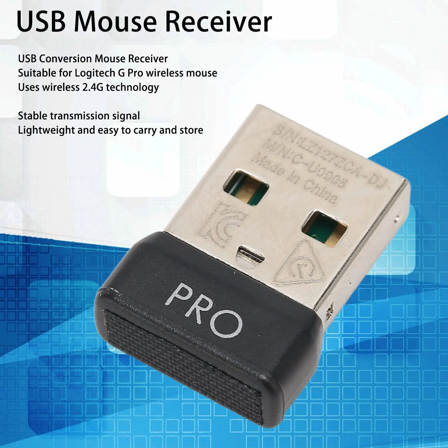 Odbiornik USB, Odbiornik zamienny do G Pro Mysz odbiornik z wtyczką USB przenośny adapter myszy z technologią bezprzewodową 2.4G, łatwa wymiana