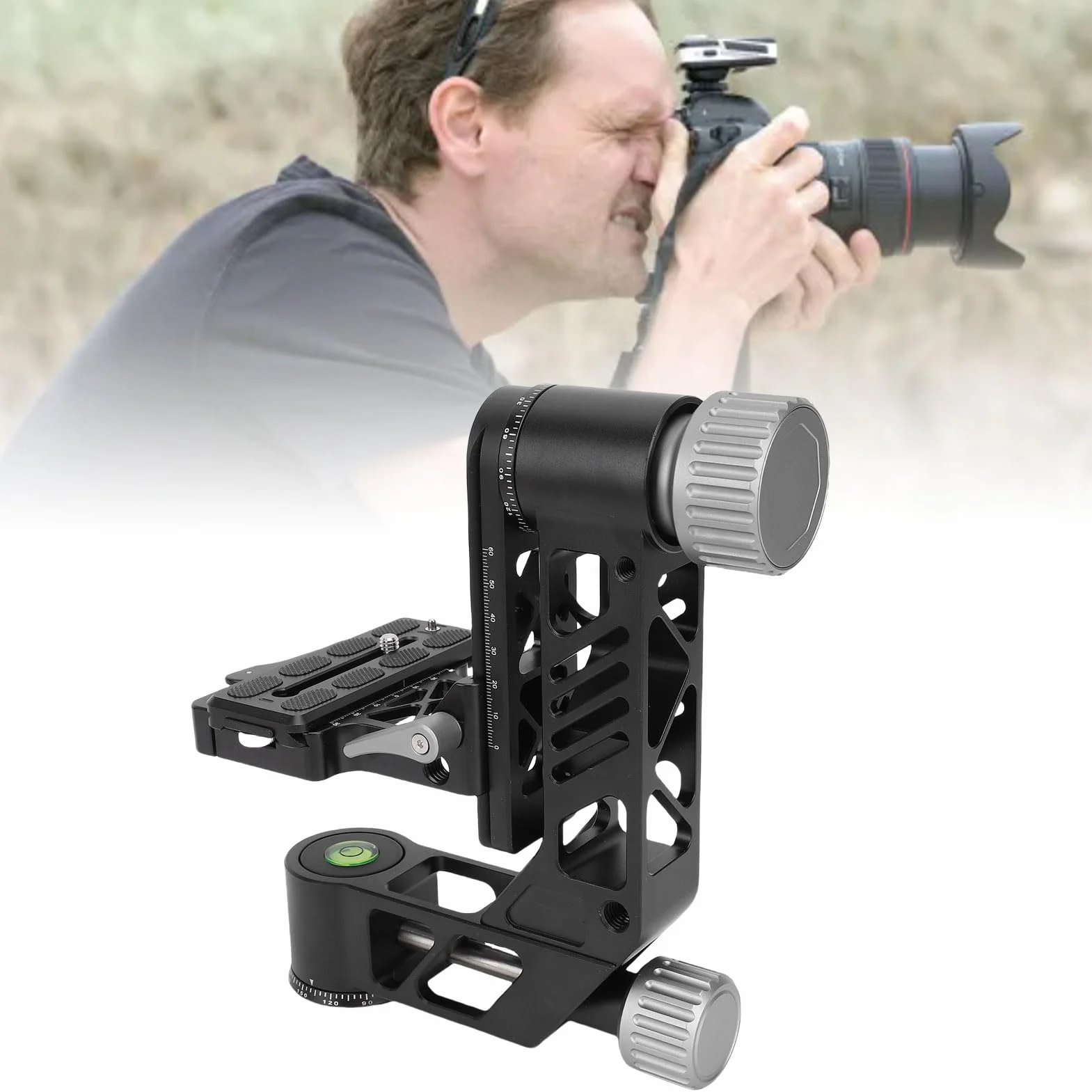 Naroote Głowica Statywu do Lustrzanki Cyfrowej, Panoramiczny Stabilizator Statywu 360 Stopni, Wytrzymała Płyta ze Stopu Aluminium o Udźwigu 55,1 Funta z Zatrzaskami Quick Flip, Wszechstronna
