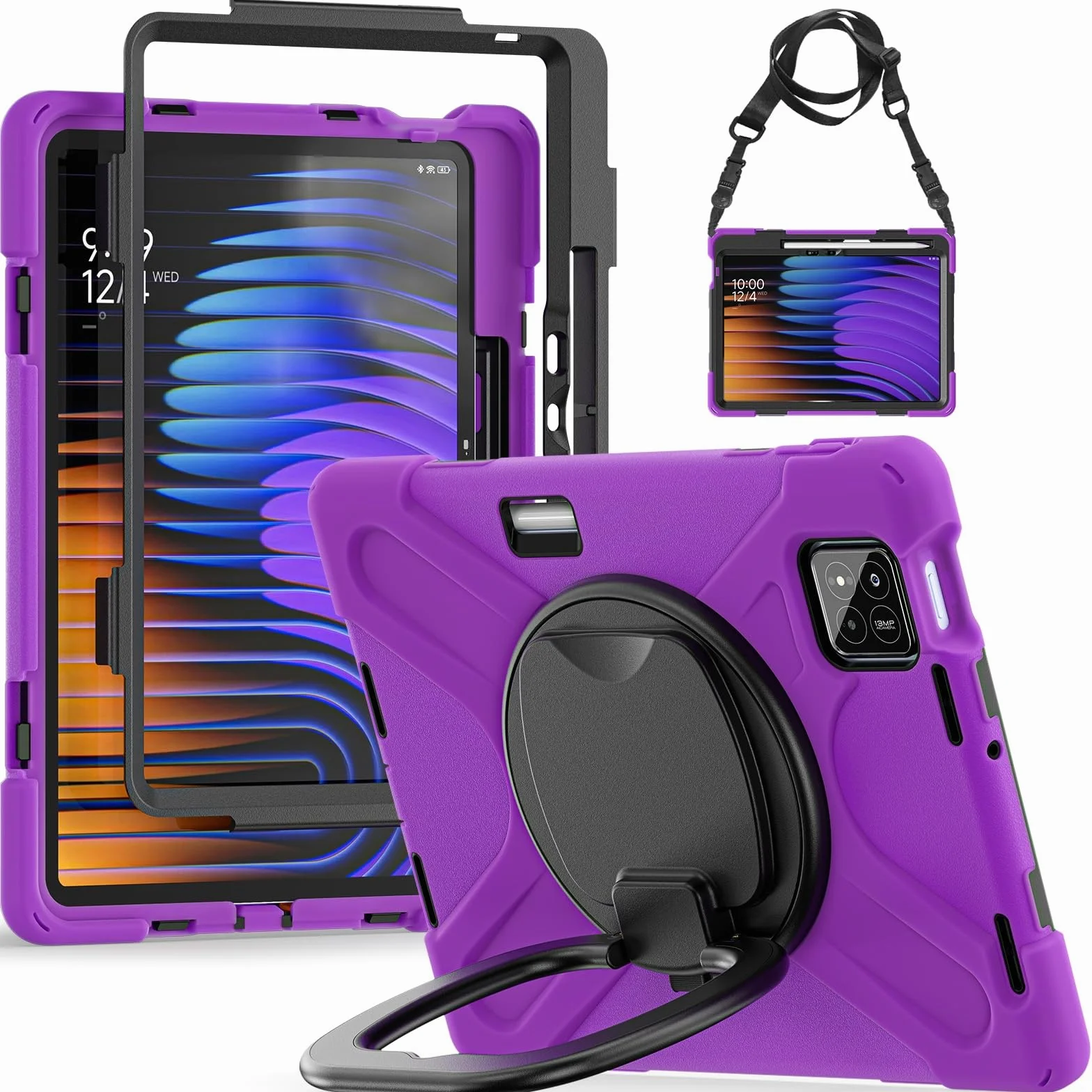 Etui na Xiaomi Mi Pad 8 / Pro 11,2" 2025, odporne wstrząsy, wytrzymałe etui z obrotową podpórką 360°, paskiem rękę/ramię, wytrzymała obudowa tablet(Mor)