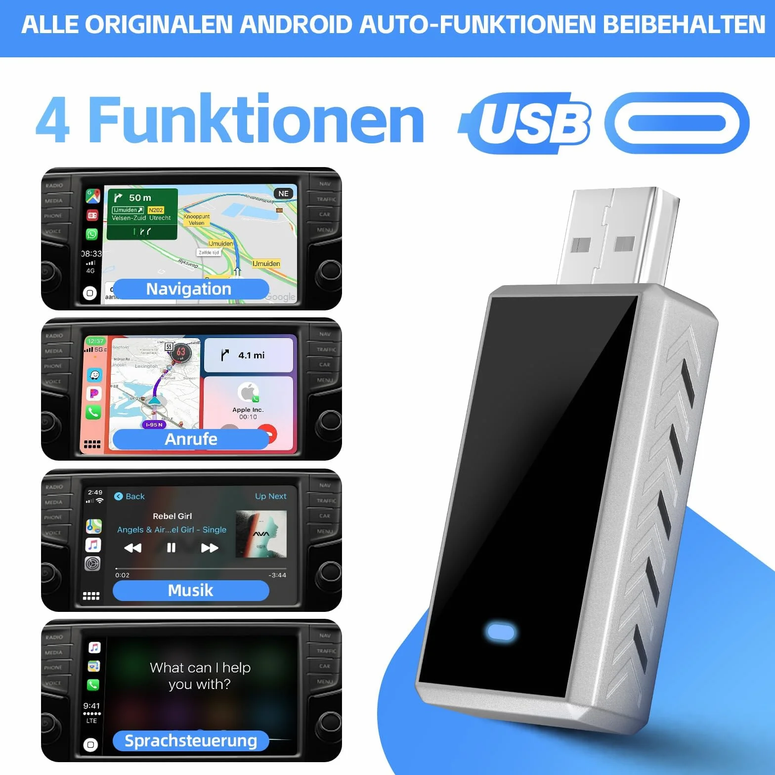 Bezprzewodowy adapter CarPlay Android Auto 2 w 1, Plug and Play, 2025, do samochodów z przewodowym CarPaly i Android Auto, obsługuje iOS 10+ i Android 11+