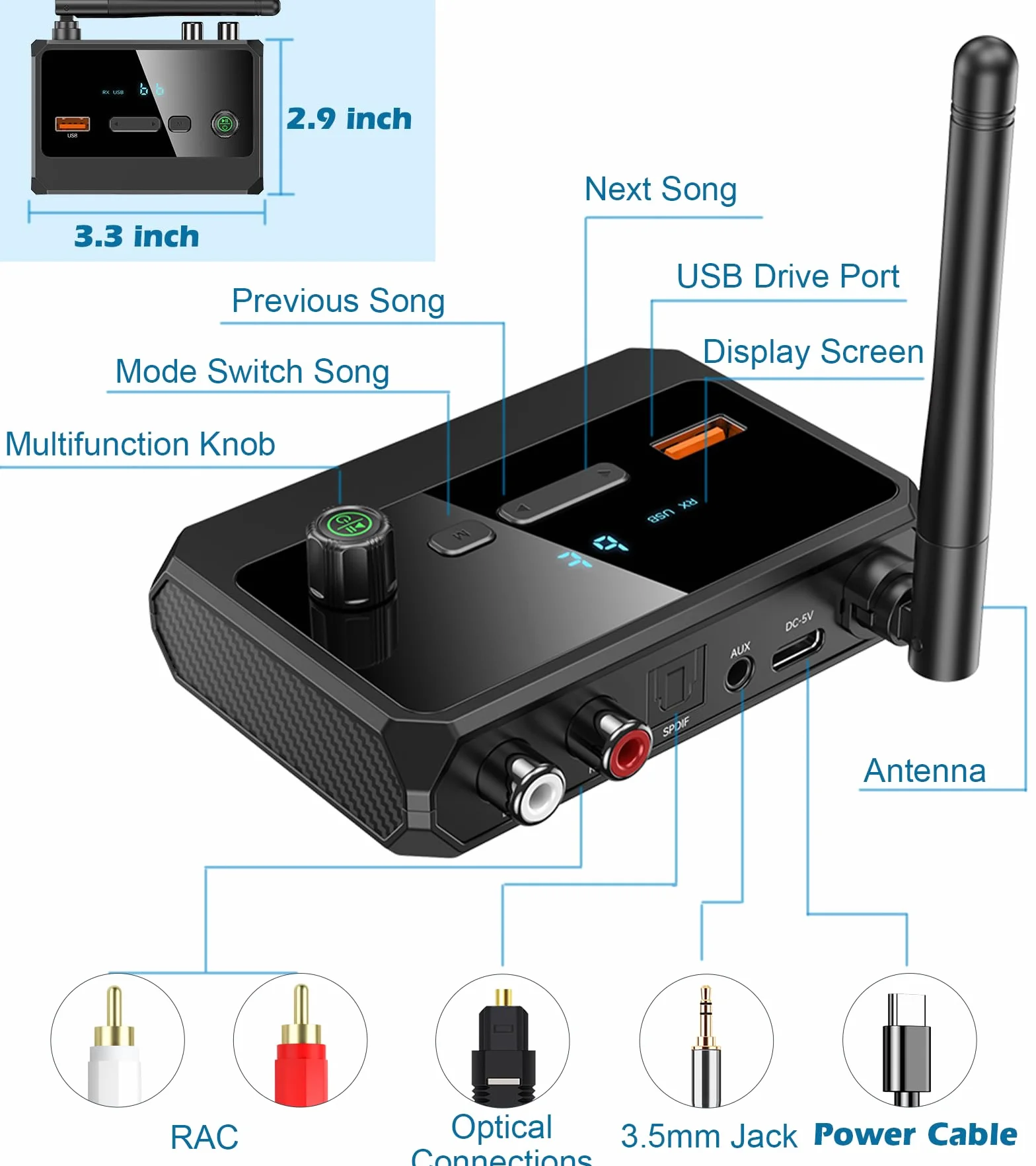 KAIY Odbiornik Bluetooth 5.3 do domowego stereo, niskie opóźnienia i muzyka HD, adapter Bluetooth na RCA, do stereo, głośników, przewodowych głośników, domowego systemu strumieniowego przesyłania