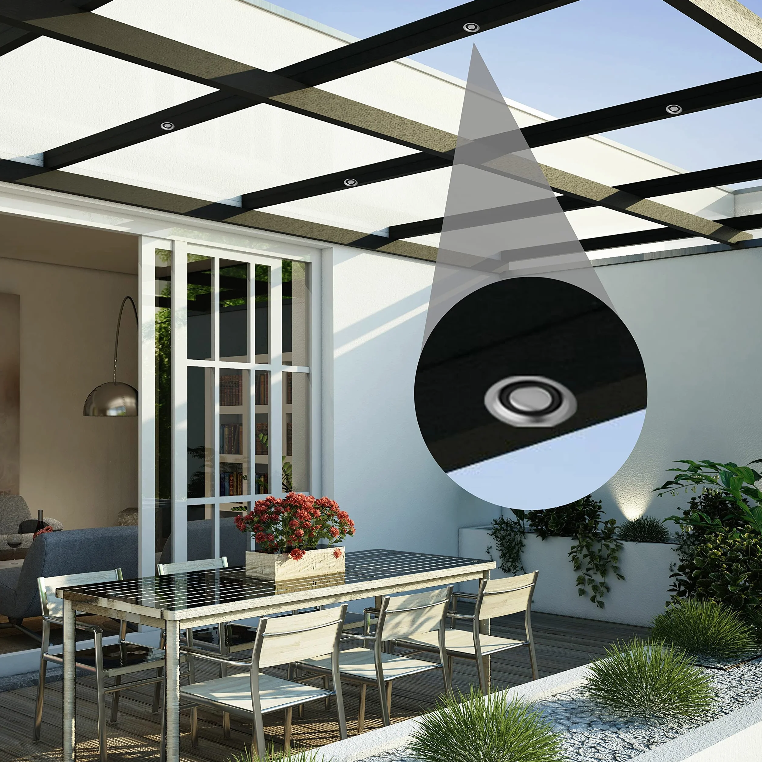 LIGHTVISION Głośnik do zabudowy Bluetooth, wodoszczelny, kompletny zestaw 2 szt. – mini głośniki do sufitów, zadaszeń tarasowych, wiat, ogrodów zimowych, werandy – opatentowane i zgodne ze standardami