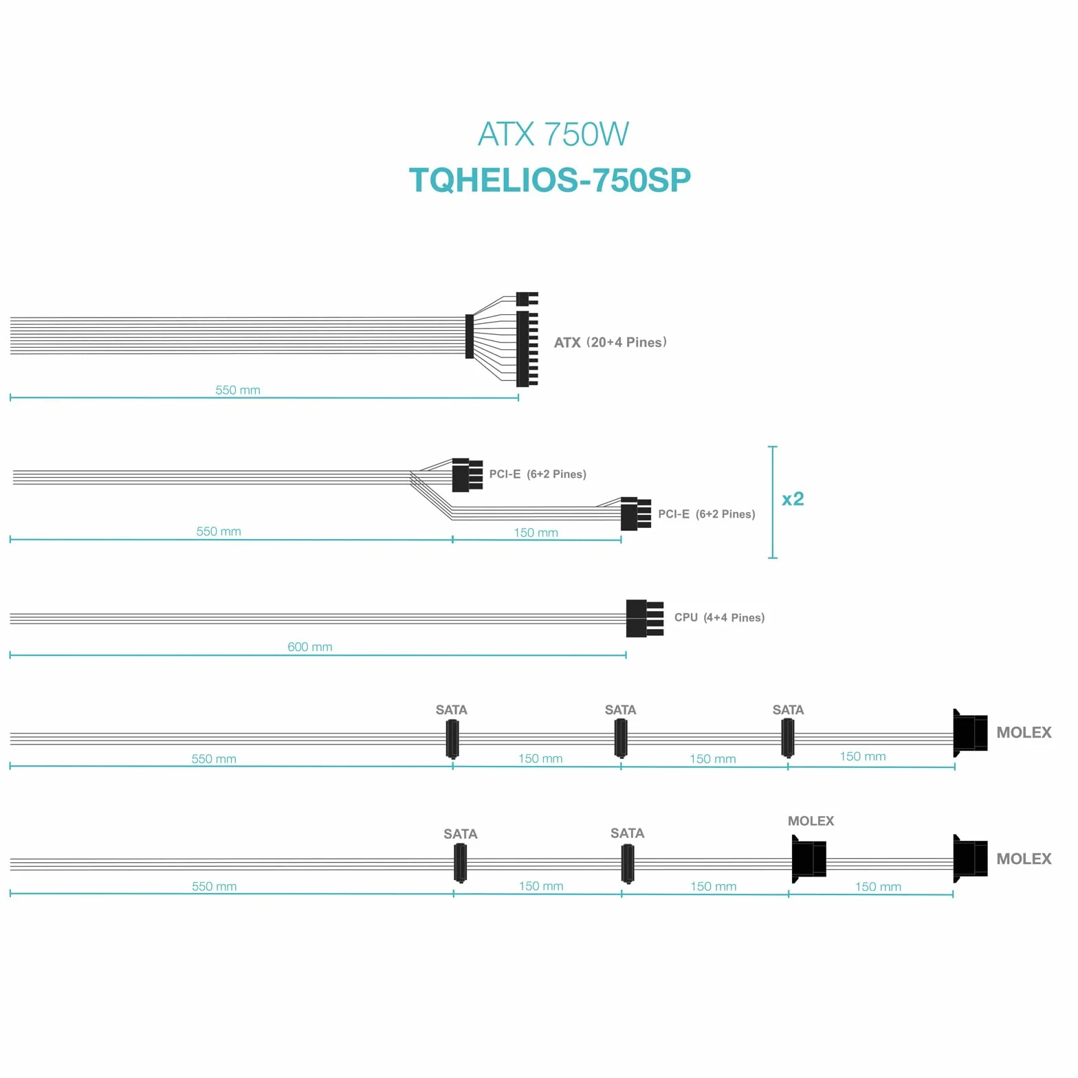 TOOQ TQHELIOS-750SP zasilacz ATX 750 W APFC 80Plus brązowy