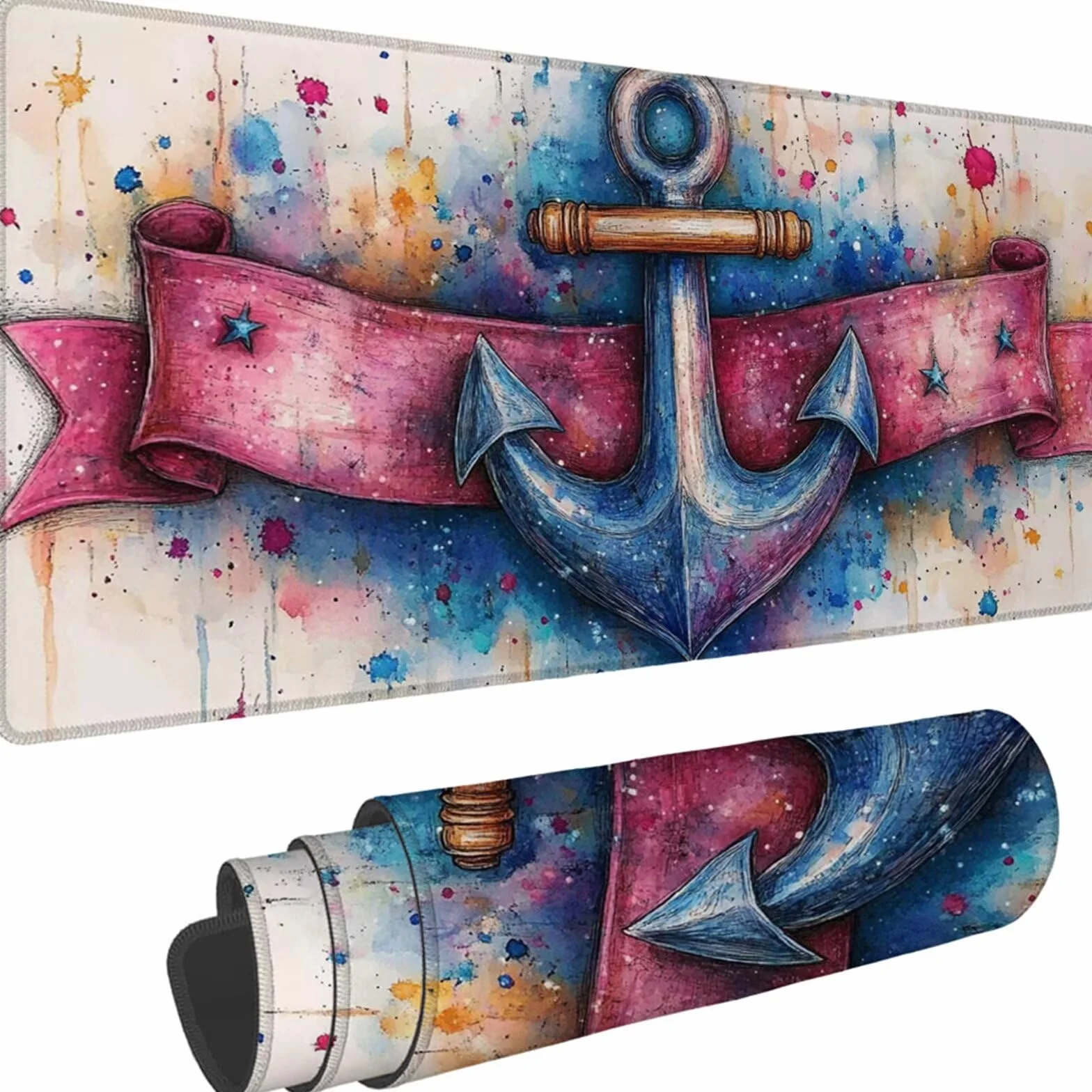 Gamingowa podkładka pod mysz 1200 x 600 x 3 mm, XXL, wodoszczelna, odporna na ścieranie, z przyszytymi krawędziami, biała, podkładka na biurko, poprawia prędkość i precyzję pod laptopa, komputer, wzór