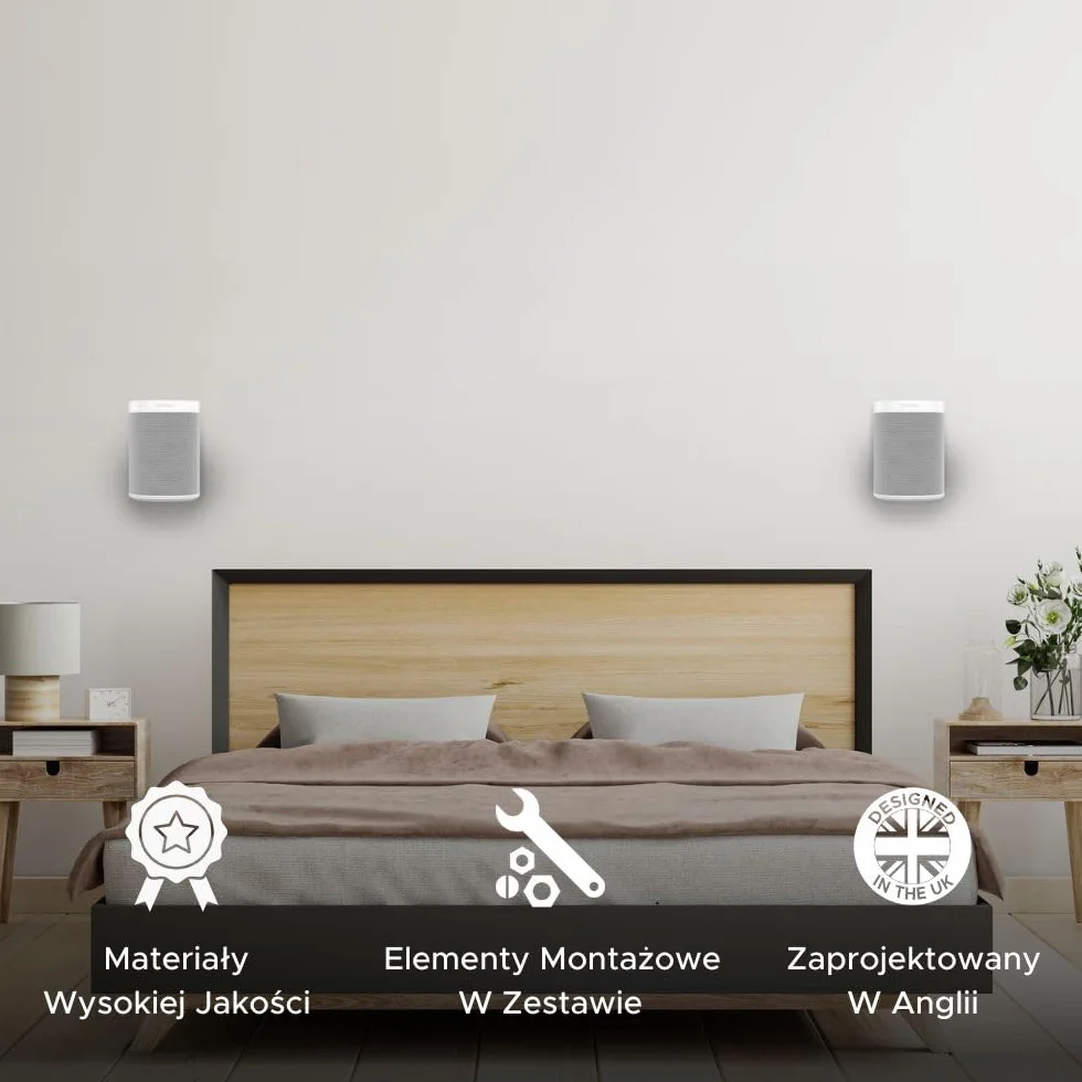 ONE, Gen 2, SL & Play:1 Uchwyt Ścienny, Zestaw Podwójny (2 szt.), Biały, Kompatybilny z Sonos ONE, Gen 2, ONESL i PLAY1