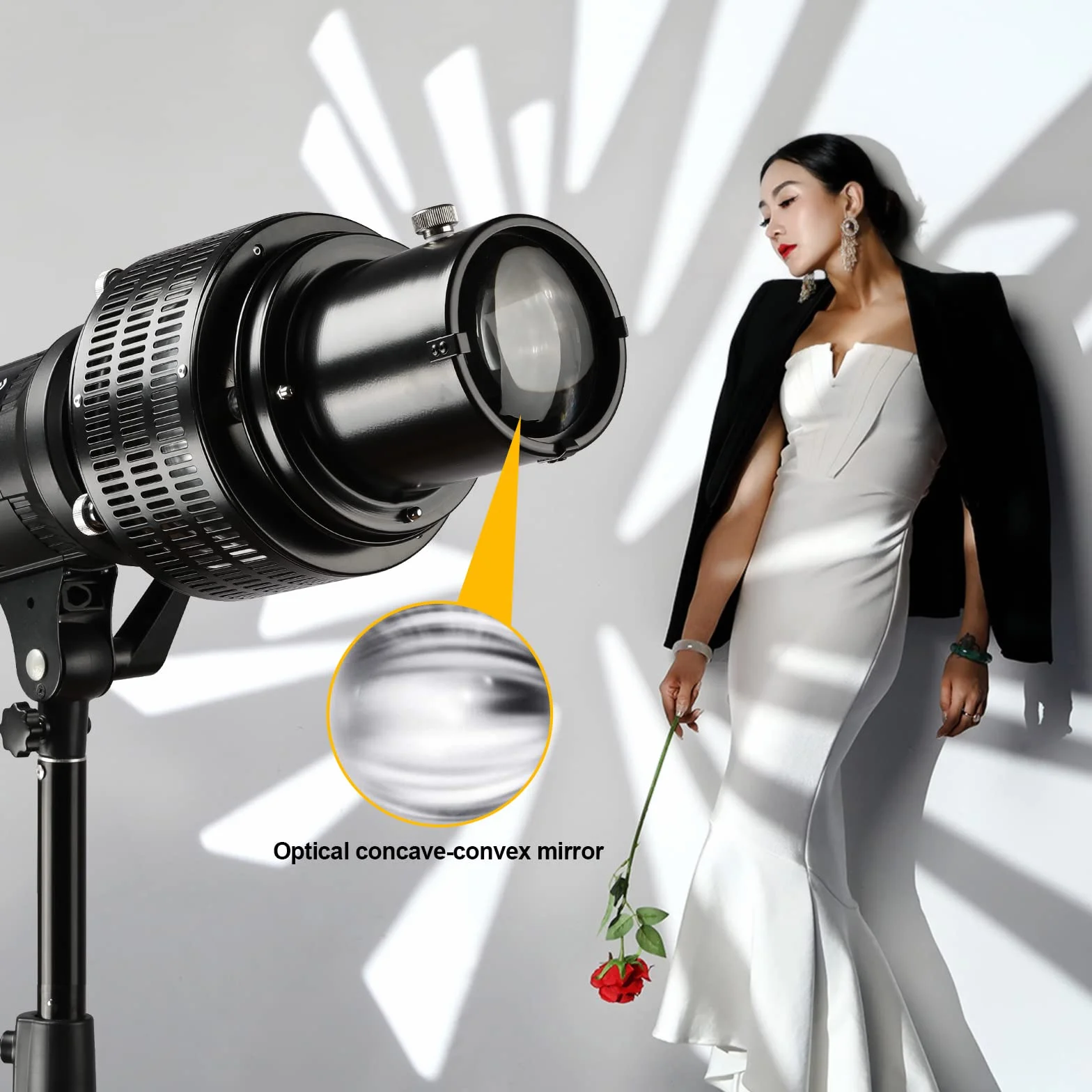 Soonpho Optyczny stożkowy Snoot z uchwytem Bowens do fotografii, stop aluminium, projektor GOBO Bowens z 5 filtrami kolorowymi i 19 gobo, do oświetlenia LED Monolight Spotlight, lampa błyskowa