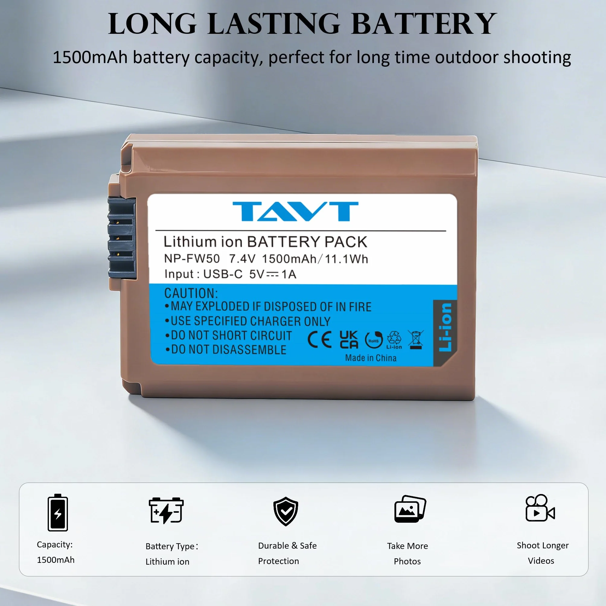 1500 mAh NP-FW50 akumulator do Sony ZV-E10, A3000 A5000 A5100 A6000 A6300 A6500 A6400, A7R, A7R II, A7, A7 II, A7S II, A7S, DSC-RX10 II/III/IV, IV, A33 A35 A37 A55 NEX-3 NEX-5N NEX-6