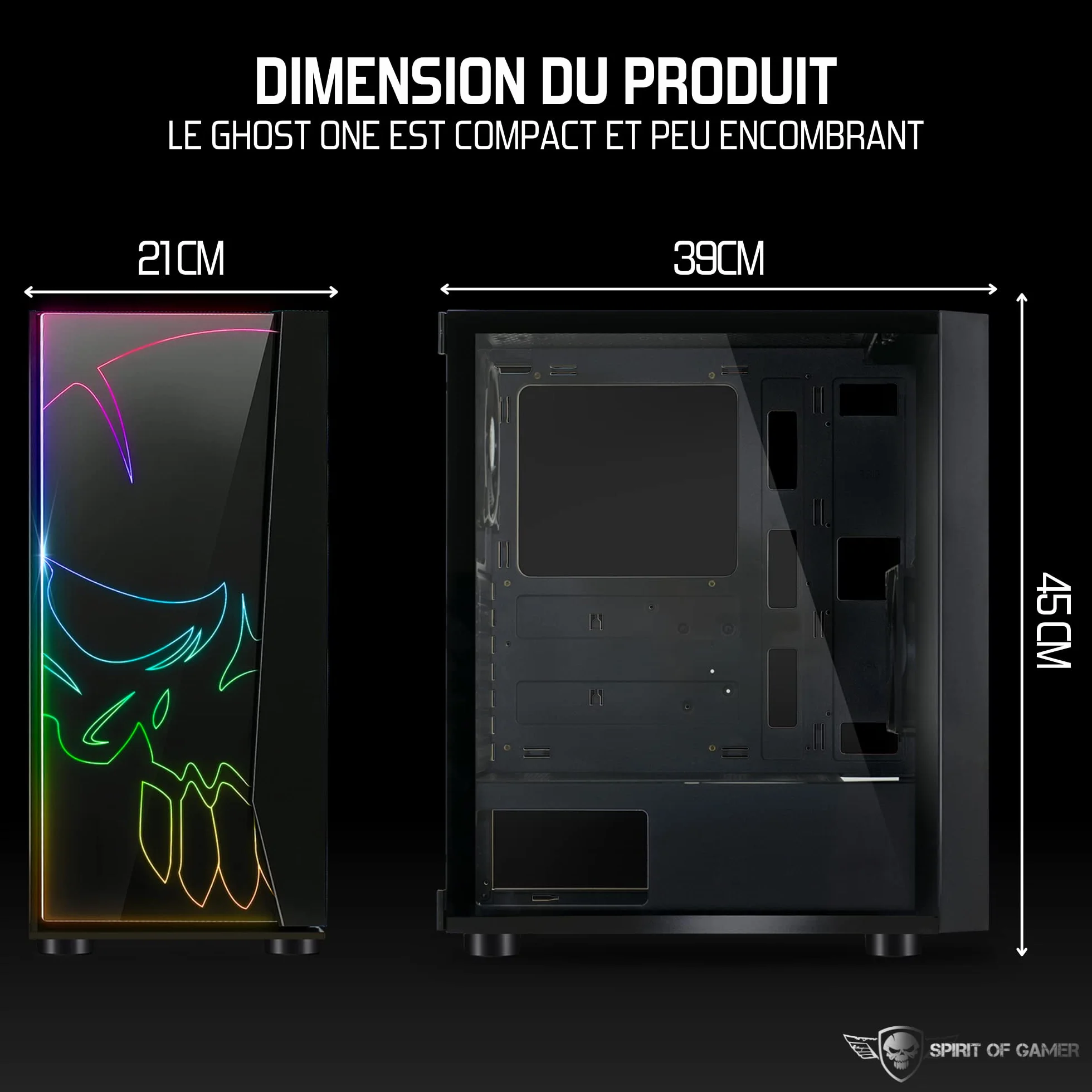 SPIRIT OF GAMER - RGB Ghost One PC PC - Przód i ściana ze szkła hartowanego - 60 trybów podświetlenia - 2 boczne wentylatory 120 mm w zestawie - Kompatybilny z Aura/MSI Mystic/ASROCK