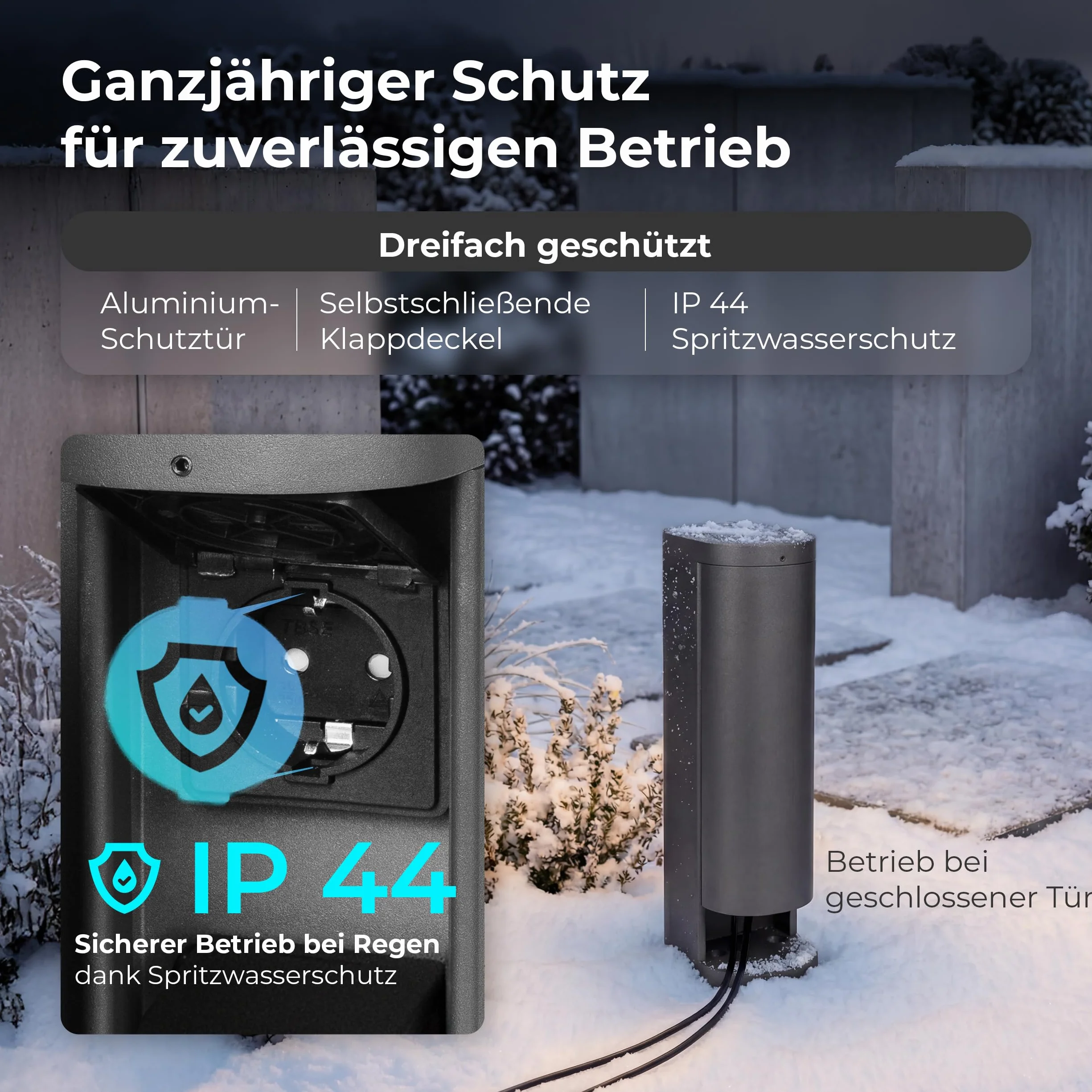Novatool 4 x gniazdko ogrodowe, radiowe, podwójne, antracytowe, inteligentne WiFi, aplikacja IP44, okrągłe, do użytku na zewnątrz, do ogrodu, wieża z gniazdkiem