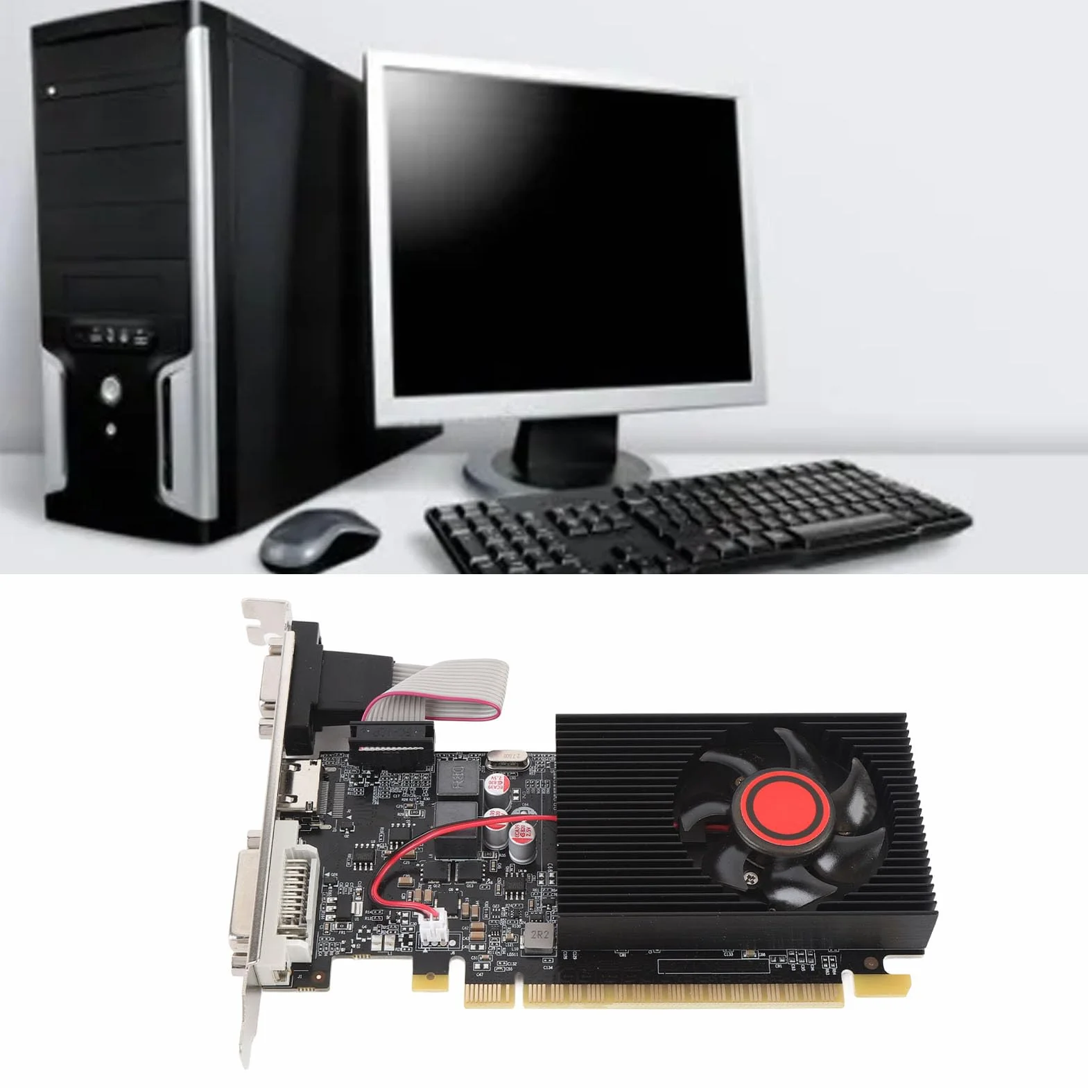 Karta graficzna, 2 GB DDR3 64 bit, obsługa DirectX 10.1, interfejs PCI Express 2.0 16X, HDMI, DVI, VGA, Single Fan, komputerowa karta graficzna do gier roboczych