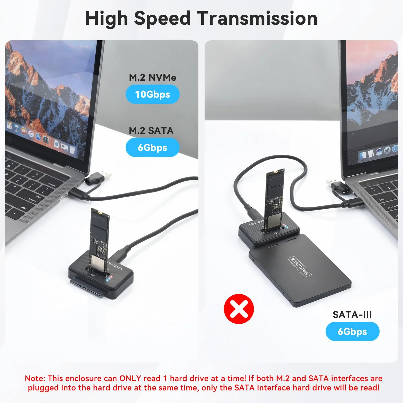 ELUTENG Stacja dokująca M.2 NVME i SATA, zewnętrzna obudowa USB 3.1 NVMe SSD 10 Gbps na USB do klucza M-Key B&M, Dual Protocol Adapter do SSD 2230/2242/2260/228