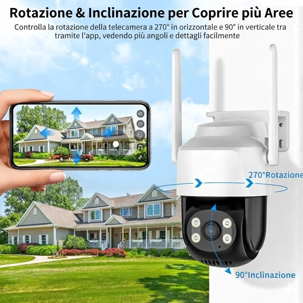 Nuwo Zewnętrzna kamera Wi-Fi 2K PTZ | 270°Pan/90°Tilt | Kolorowa kamera monitorująca IP Night Vision | dwukierunkowy dźwięk | Wykrywanie ruchu, alarm dźwiękowy i jasny | IP66
