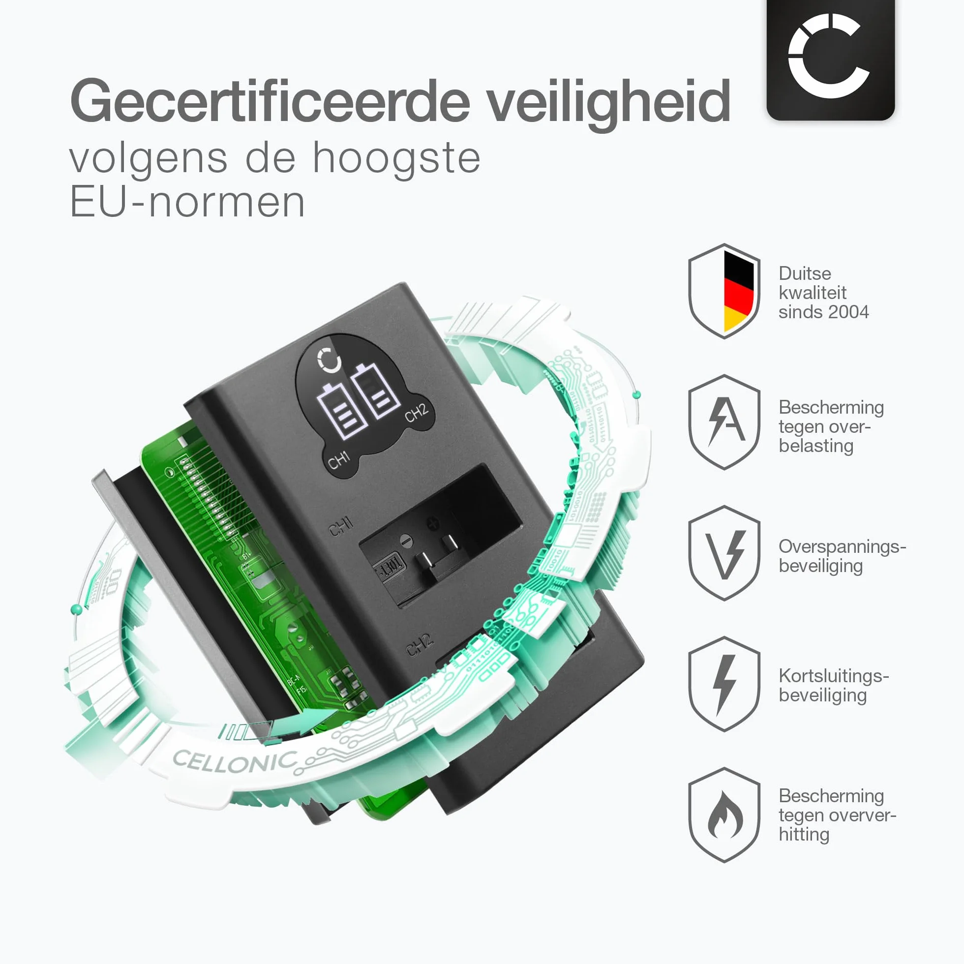 CELLONIC Podwójna szybka ładowarka AHDBT-1301 kompatybilna z GoPro Hero 13 ładowarka do akumulatora, kabel do ładowania, podwójna ładowarka