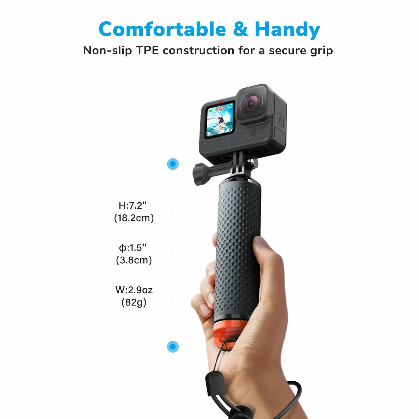 Pływający Uchwyt Wodoszczelny Kijek Monopod Akcesoria Kompatybilna z GoPro Hero 13, 12, 11, 10, 9, 8, 7, 6, 5, 4, Session, 3+, 3, Hero(2018), Max, DJI Osmo Kamery Sportowe (Pomarańczowy)