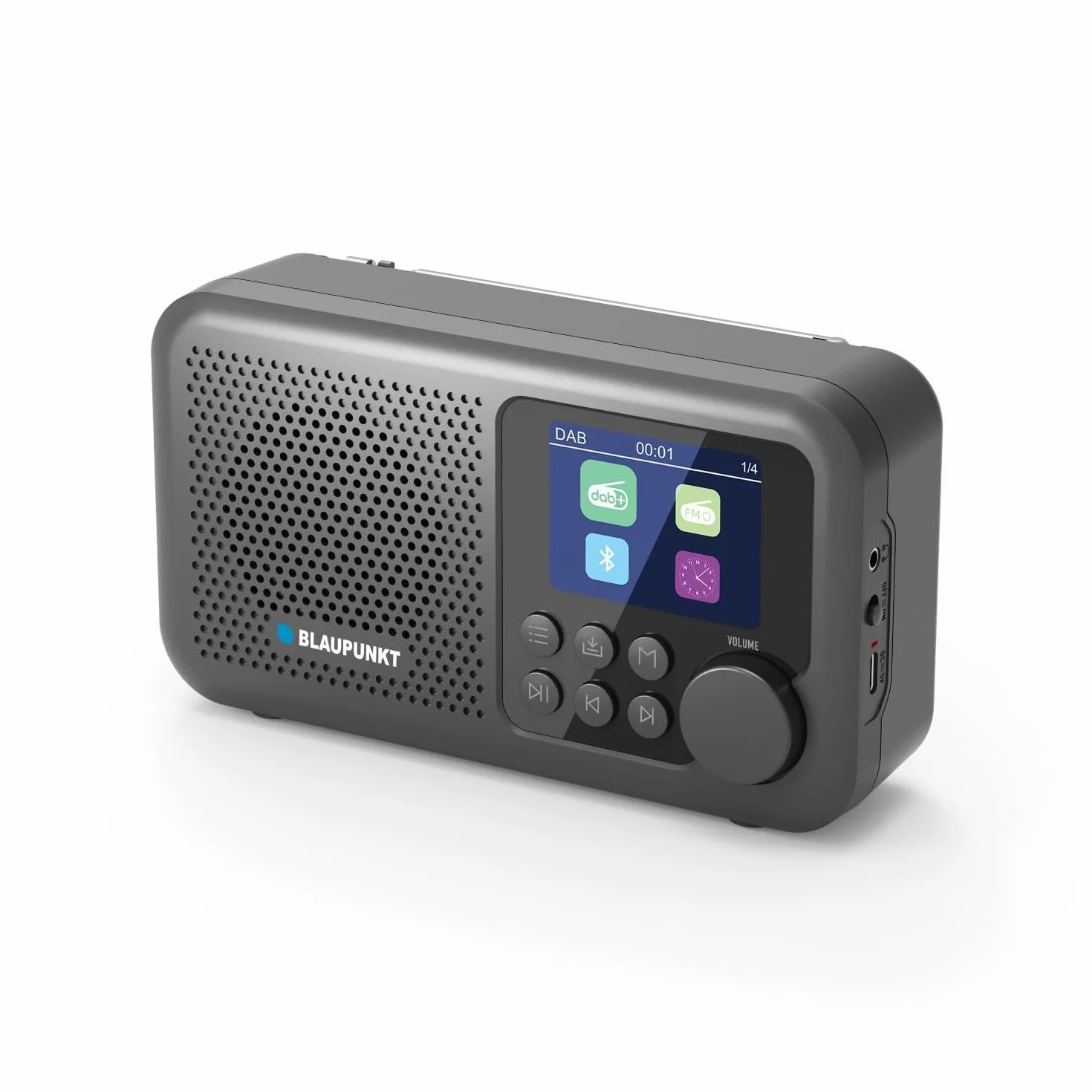Blaupunkt DR8BK Radio przenośne, Dab+ FM, Bluetooth 5.3, kolorowy wyświetlacz 2,4 cala, bateria USB-C 1800 mAh, podwójny alarm, wyjście słuchawkowe: kompaktowe i lekkie