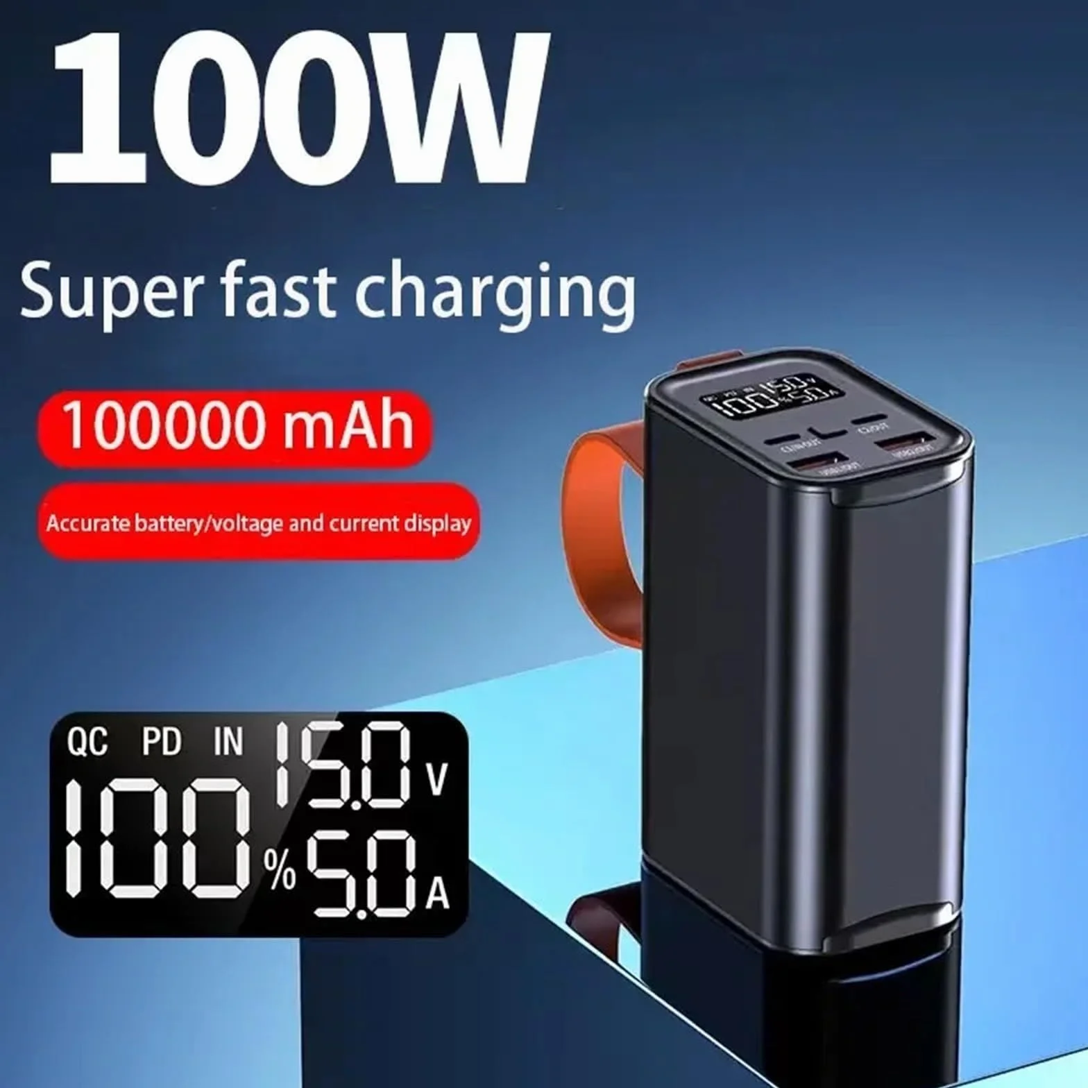 Powerbank O Dużej Pojemności Statio 30000mAh 100W PD USB C DC Szybkie Ładowanie Bateria Zewnętrzna Przenośny Powerbank (Size : Blue 30000mAh)
