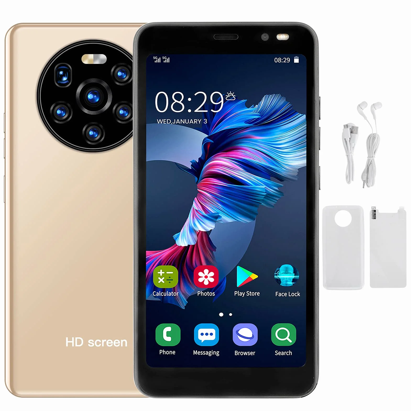 Telefon Komórkowy, Trwały Telefon Z Ekranem HD Mate40 Pro 5,45 Cala, Podwójna Karta, Podwójny Tryb Gotowości, 512 MB, 4 GB(Złoto)