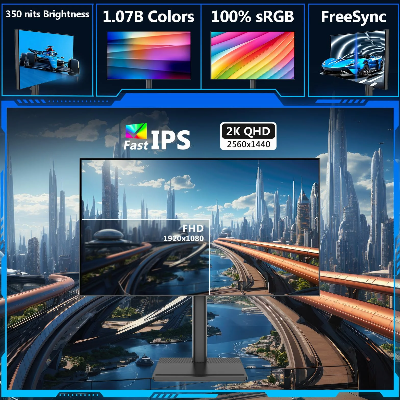 Z-Edge AGEX 27-calowy Monitor Gamingowy QHD 144Hz 2K 2560x1440 Szybki IPS MPRT 1ms, Monitor LED, 350 cd/m², FreeSync, HDR10, DP & HDMI, Regulacja Wysokości, Przechylny, Obrotowy, Pivot, Czarny